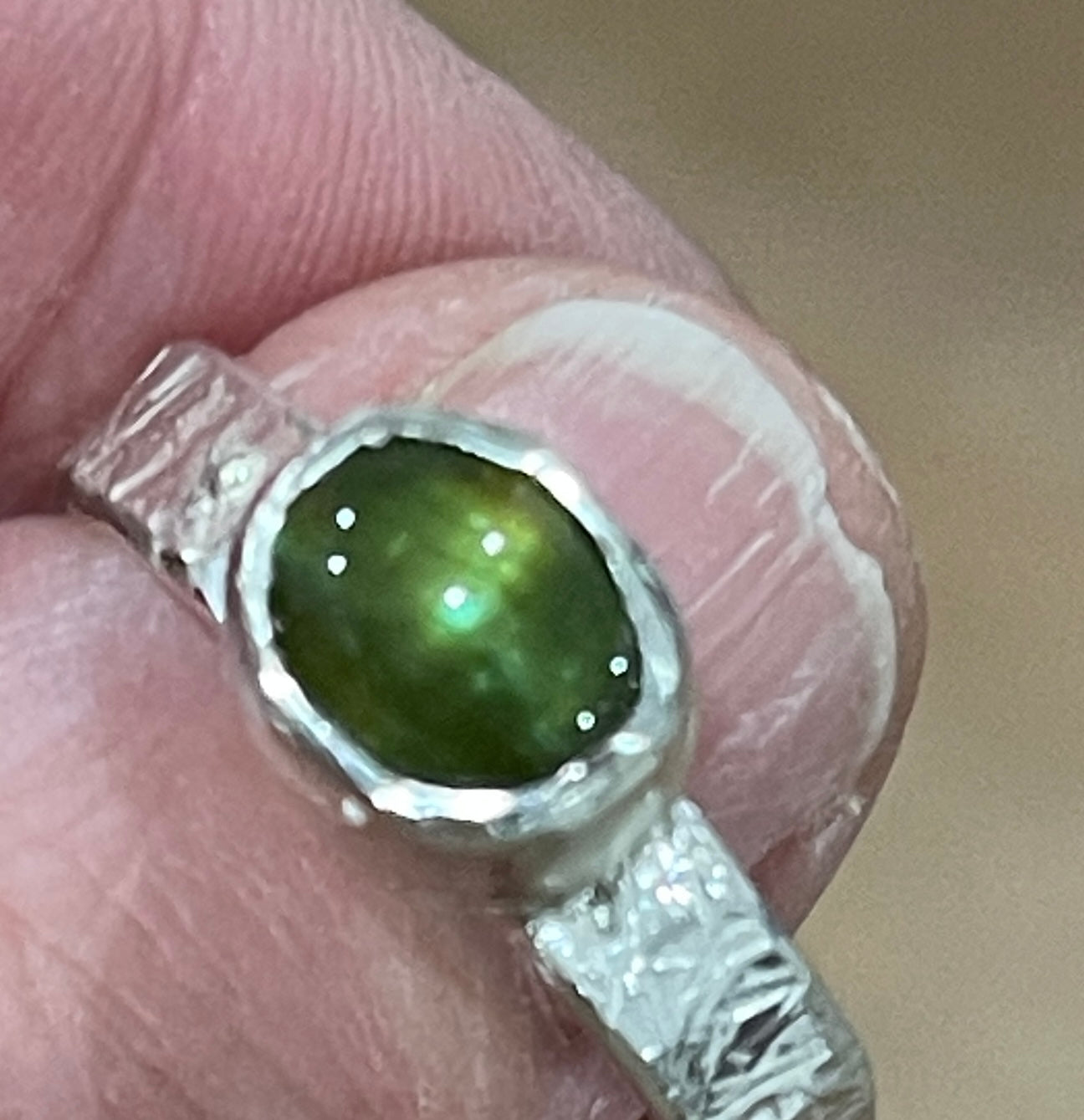 Green sapphire cab green in Stirling Silver