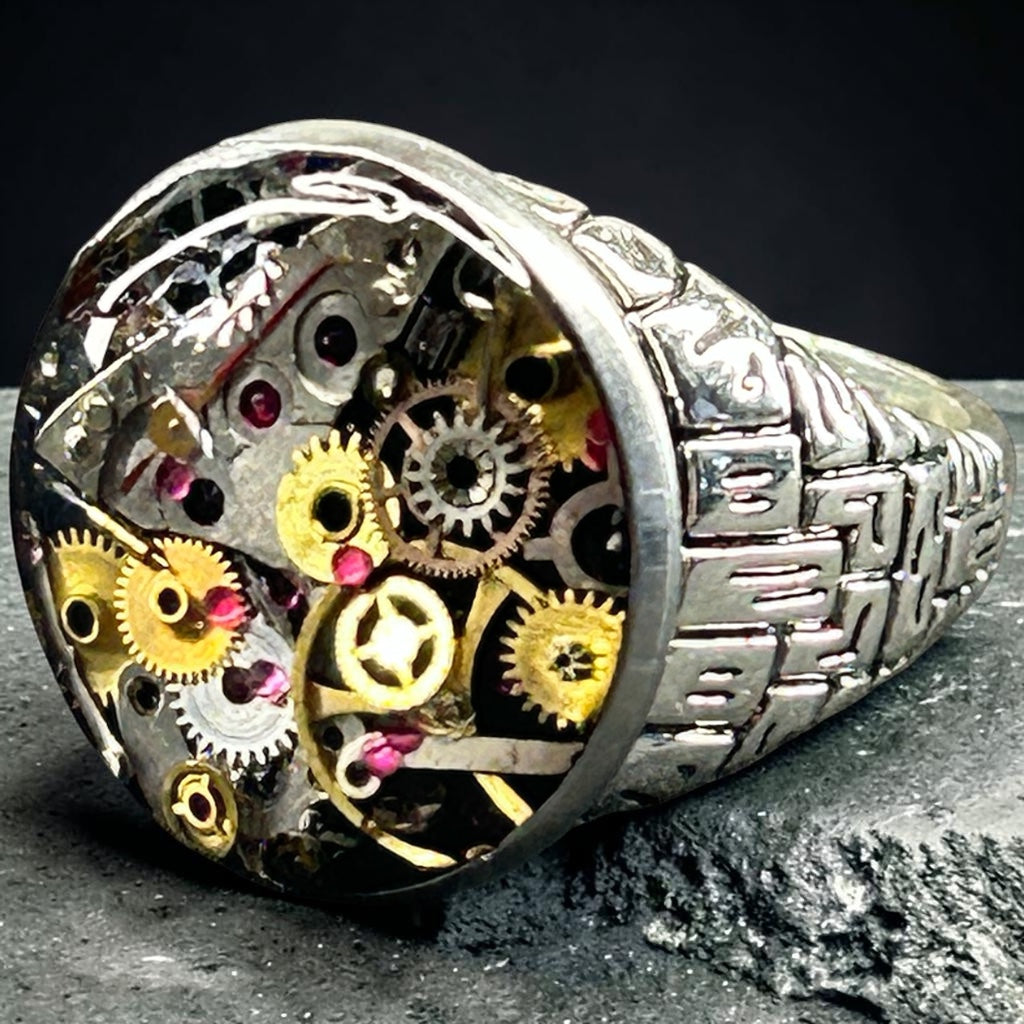 Steampunk watch parts Mens ring