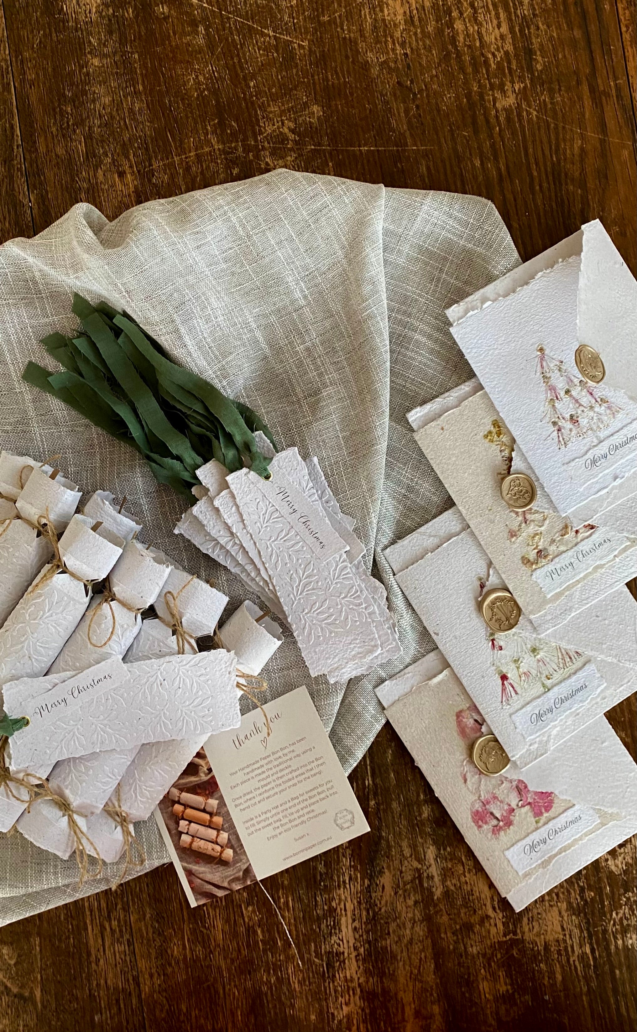 Bon Bons of Handmade Paper Mistletoe Embossed or Floral - Set of 4