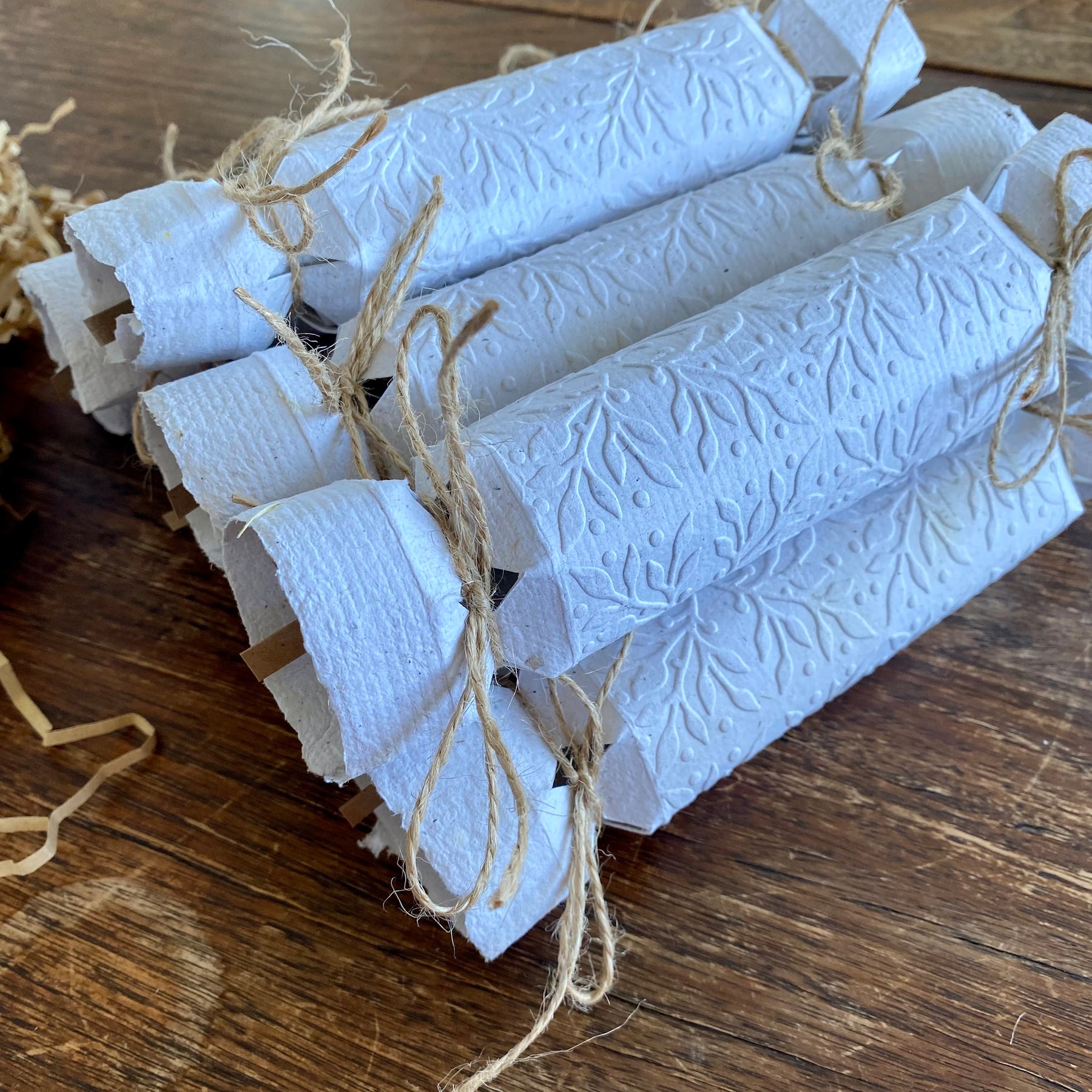 Bon Bons of Handmade Paper Mistletoe Embossed or Floral - Set of 4