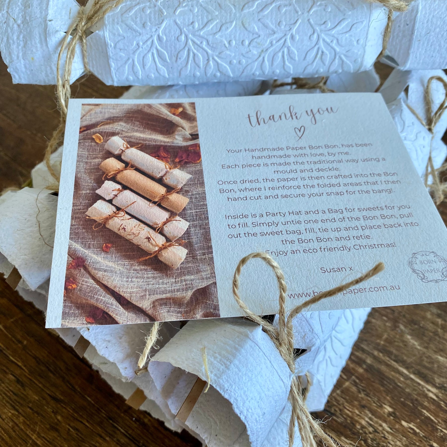 Bon Bons of Handmade Paper Mistletoe Embossed or Floral - Set of 4