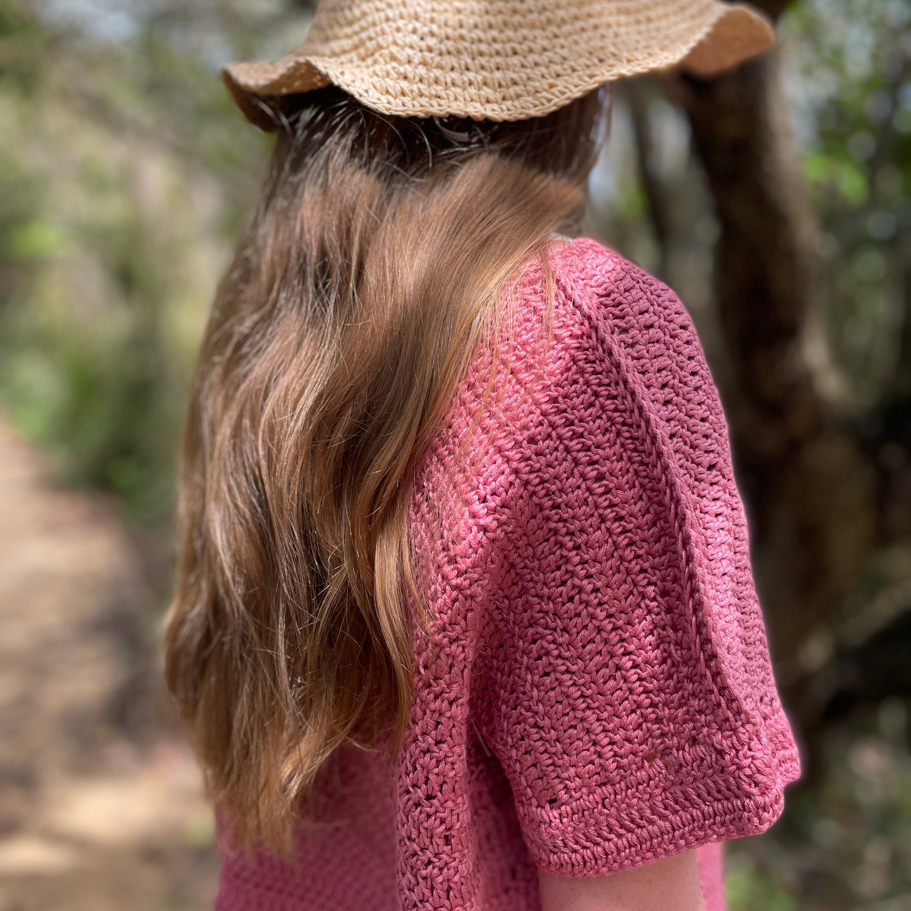 Rhubarb Pink Crocheted V-Neck Summer Top