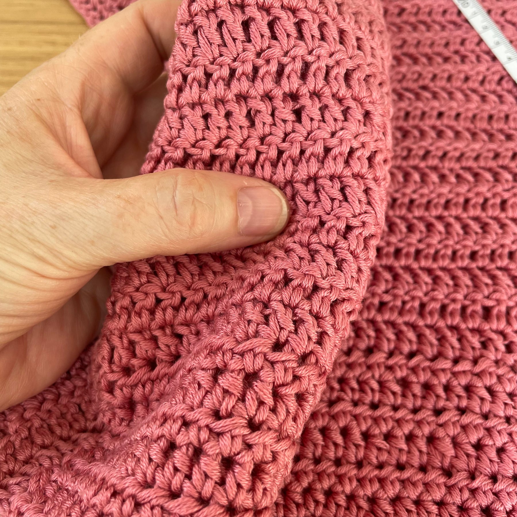 Rhubarb Pink Crocheted V-Neck Summer Top