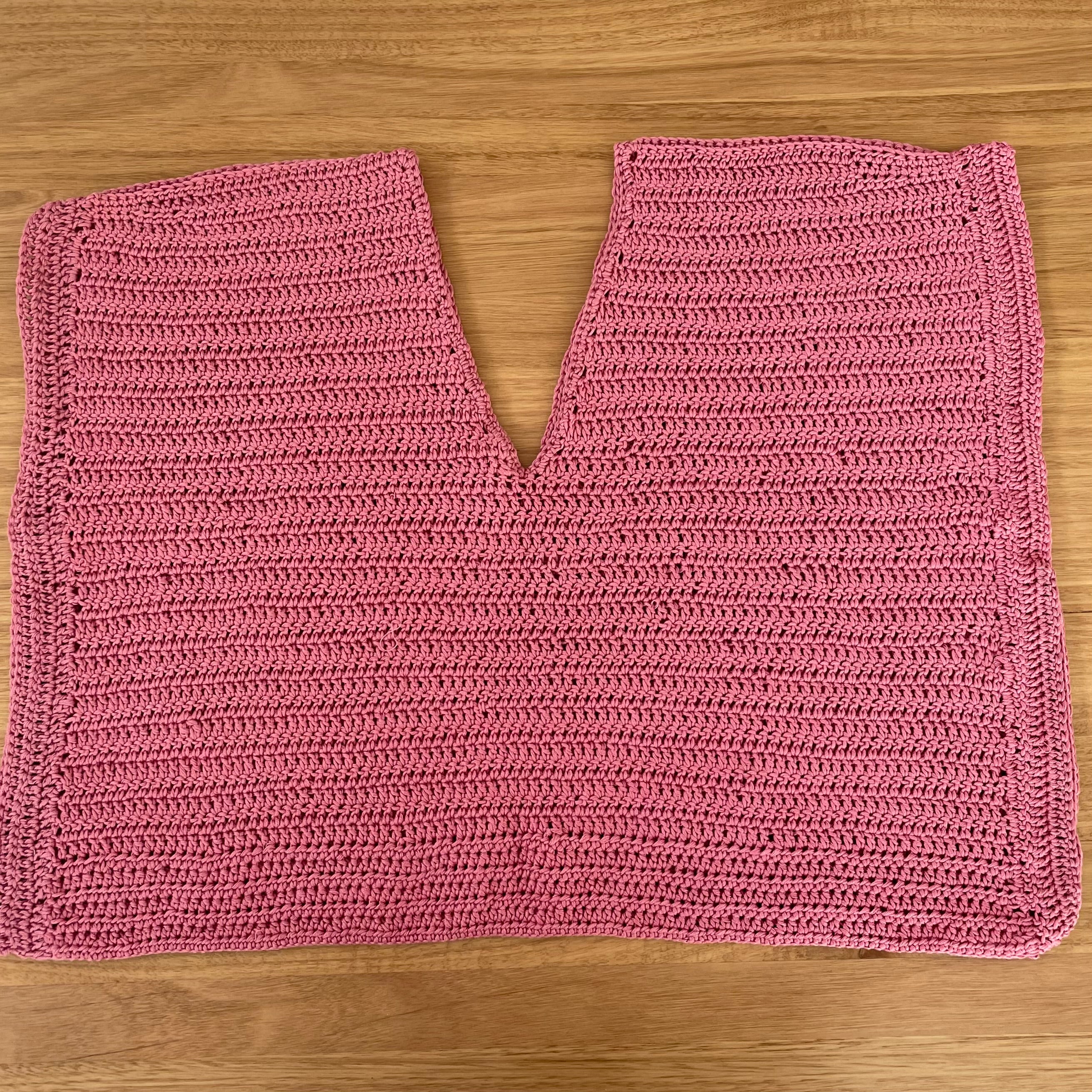 Rhubarb Pink Crocheted V-Neck Summer Top