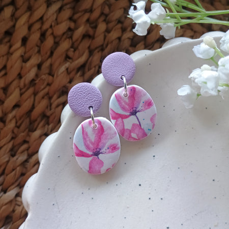 Lavender floral print earrings
