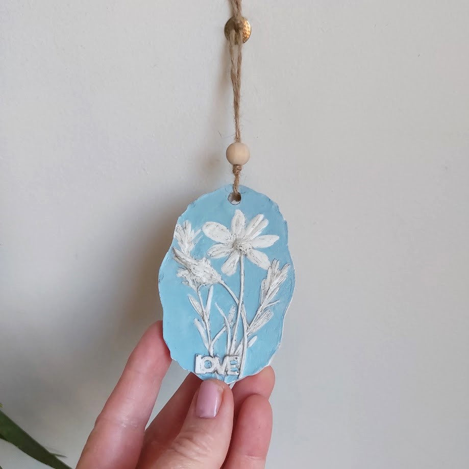 Hand-pressed botanical Wall Art | Floral Bas-Relief Plaster Plaque