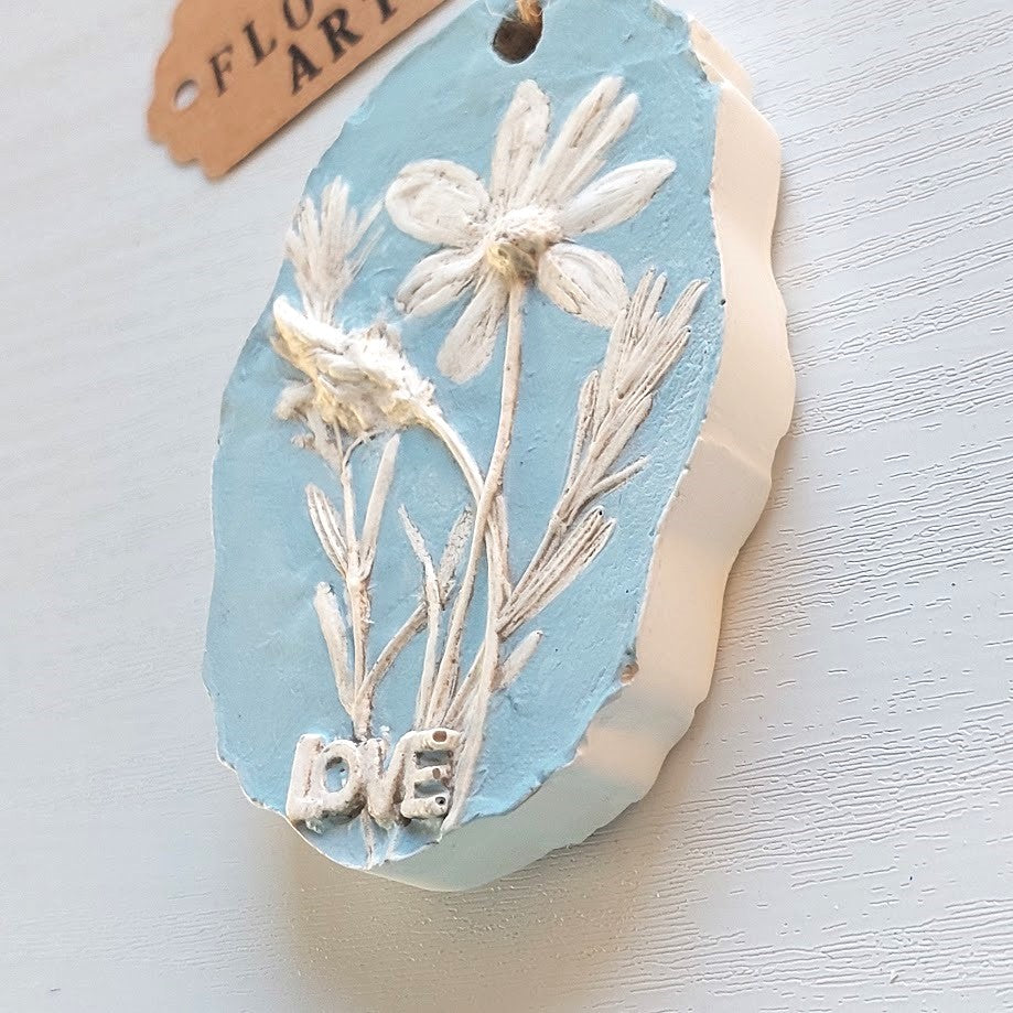 Hand-pressed botanical Wall Art | Floral Bas-Relief Plaster Plaque