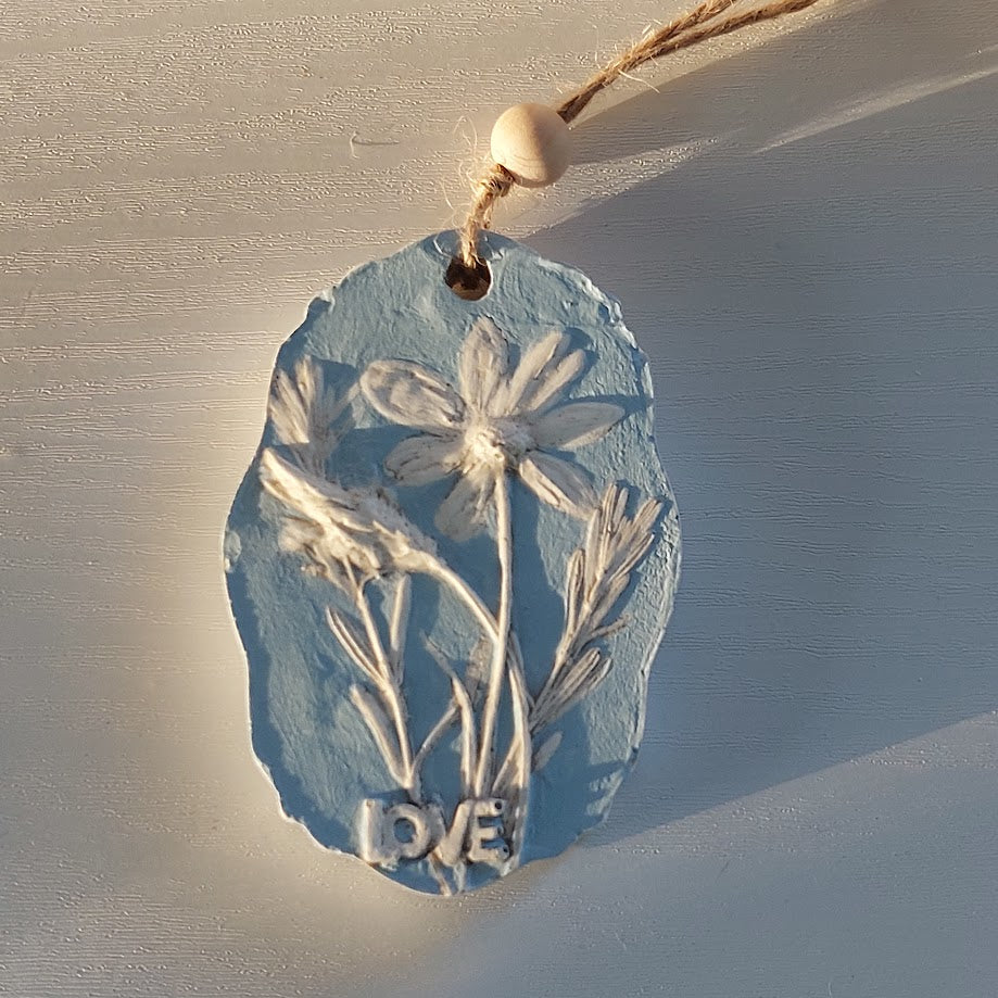 Hand-pressed botanical Wall Art | Floral Bas-Relief Plaster Plaque