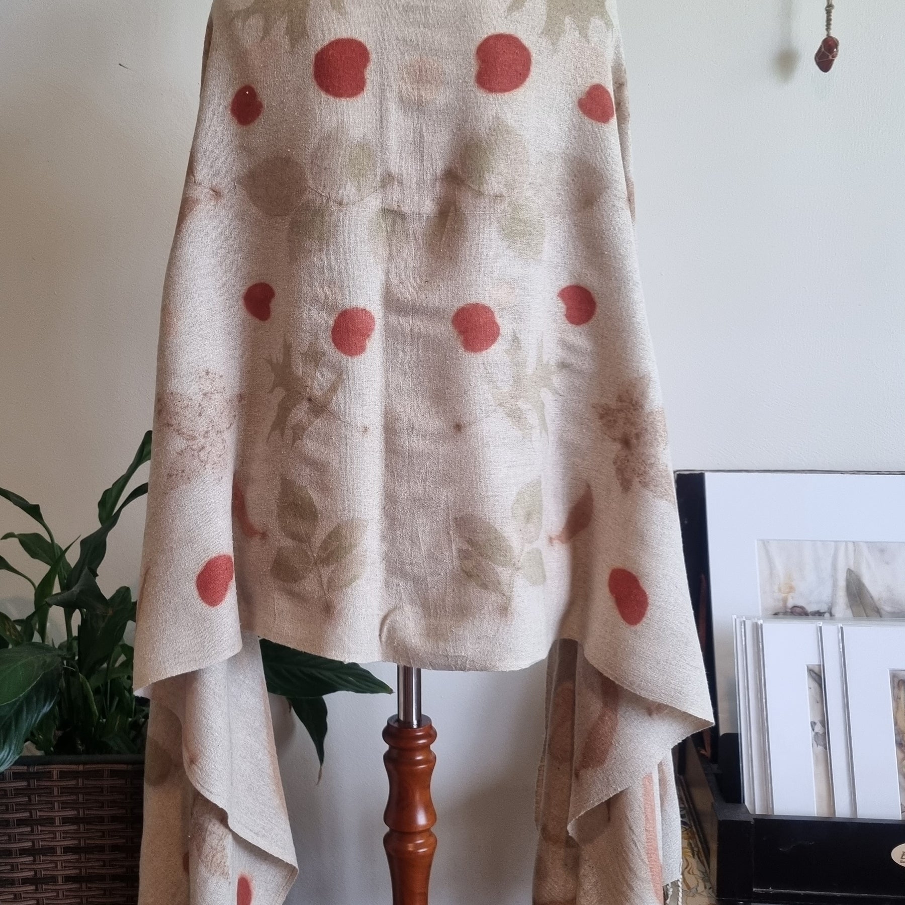 The Eloise - Raw Silk Large Ecoprint Shawl with Fringe