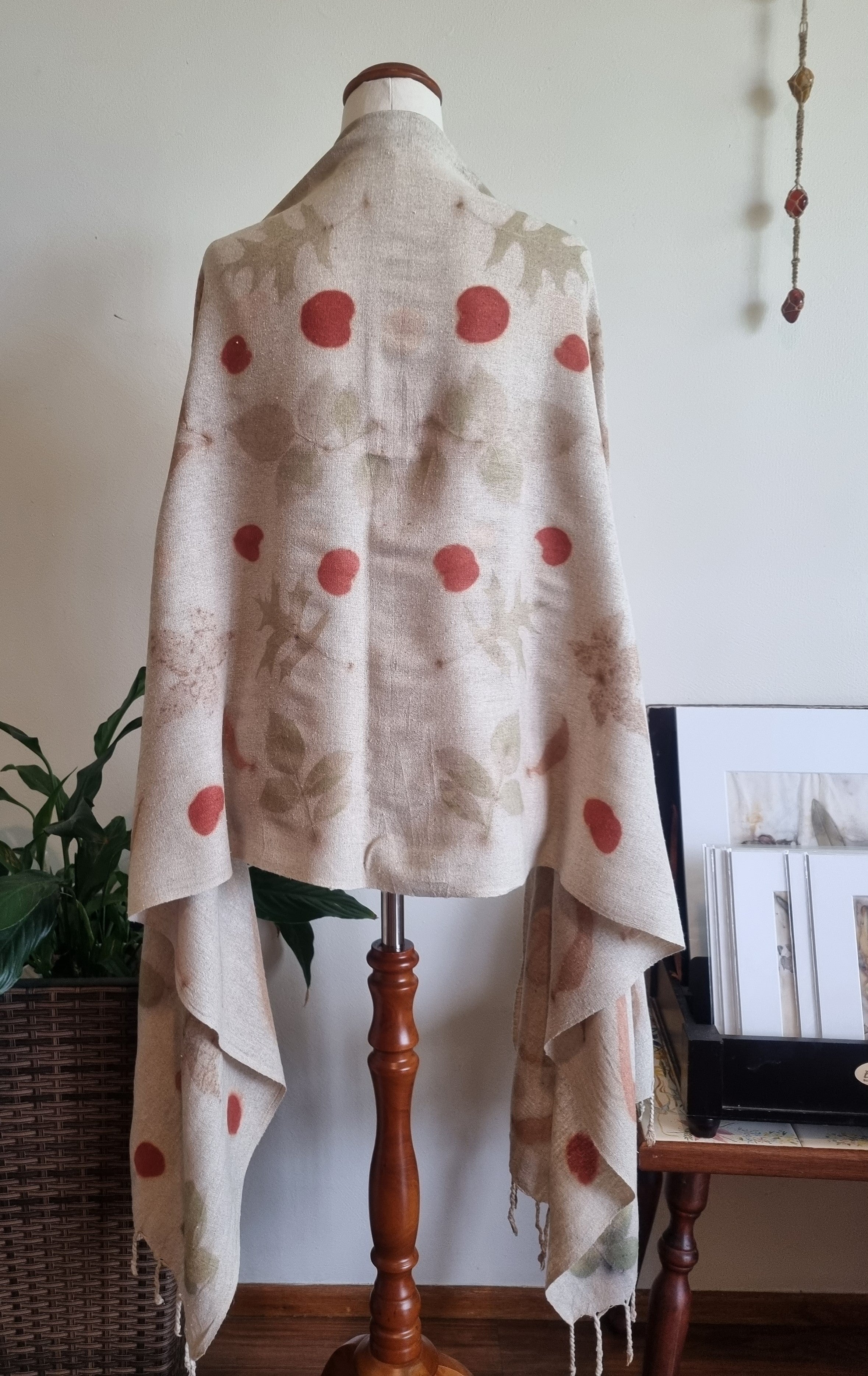The Eloise - Raw Silk Large Ecoprint Shawl with Fringe