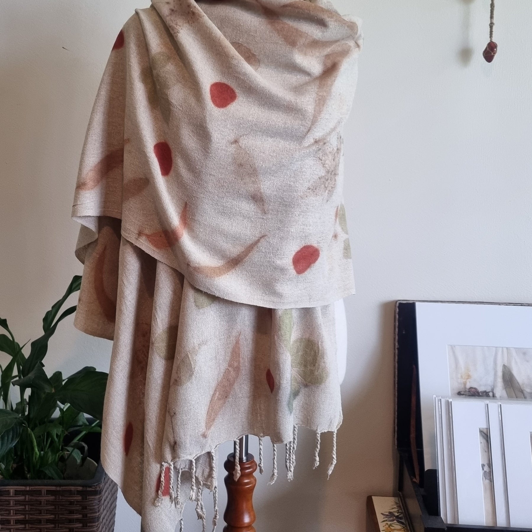The Eloise - Raw Silk Large Ecoprint Shawl with Fringe