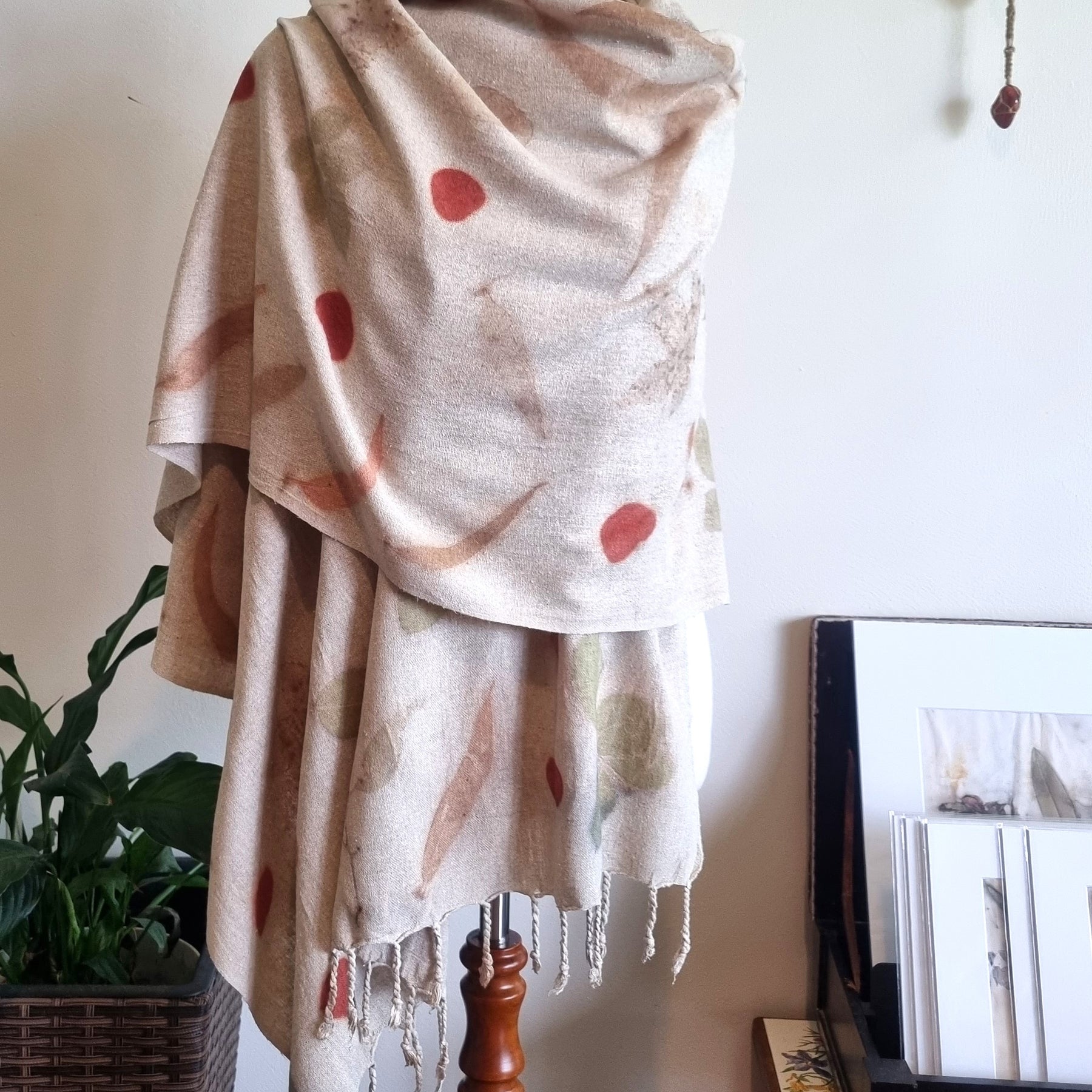 The Eloise - Raw Silk Large Ecoprint Shawl with Fringe