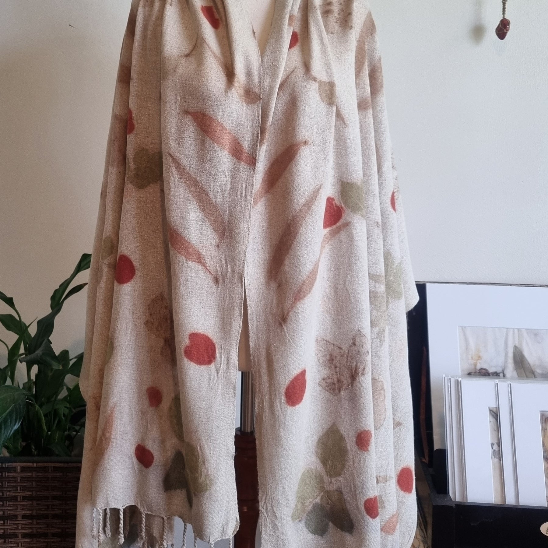 The Eloise - Raw Silk Large Ecoprint Shawl with Fringe