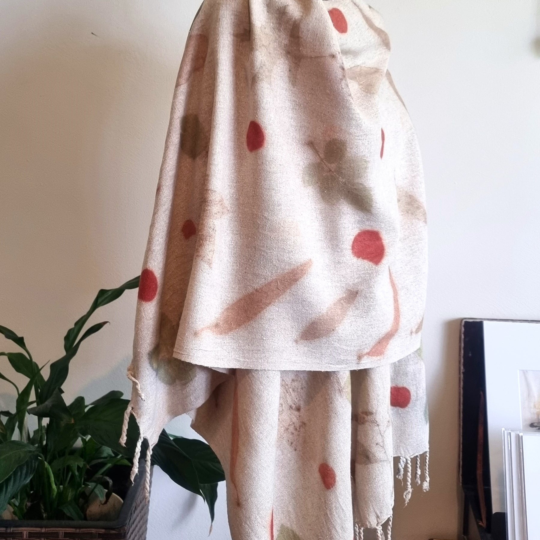 The Eloise - Raw Silk Large Ecoprint Shawl with Fringe