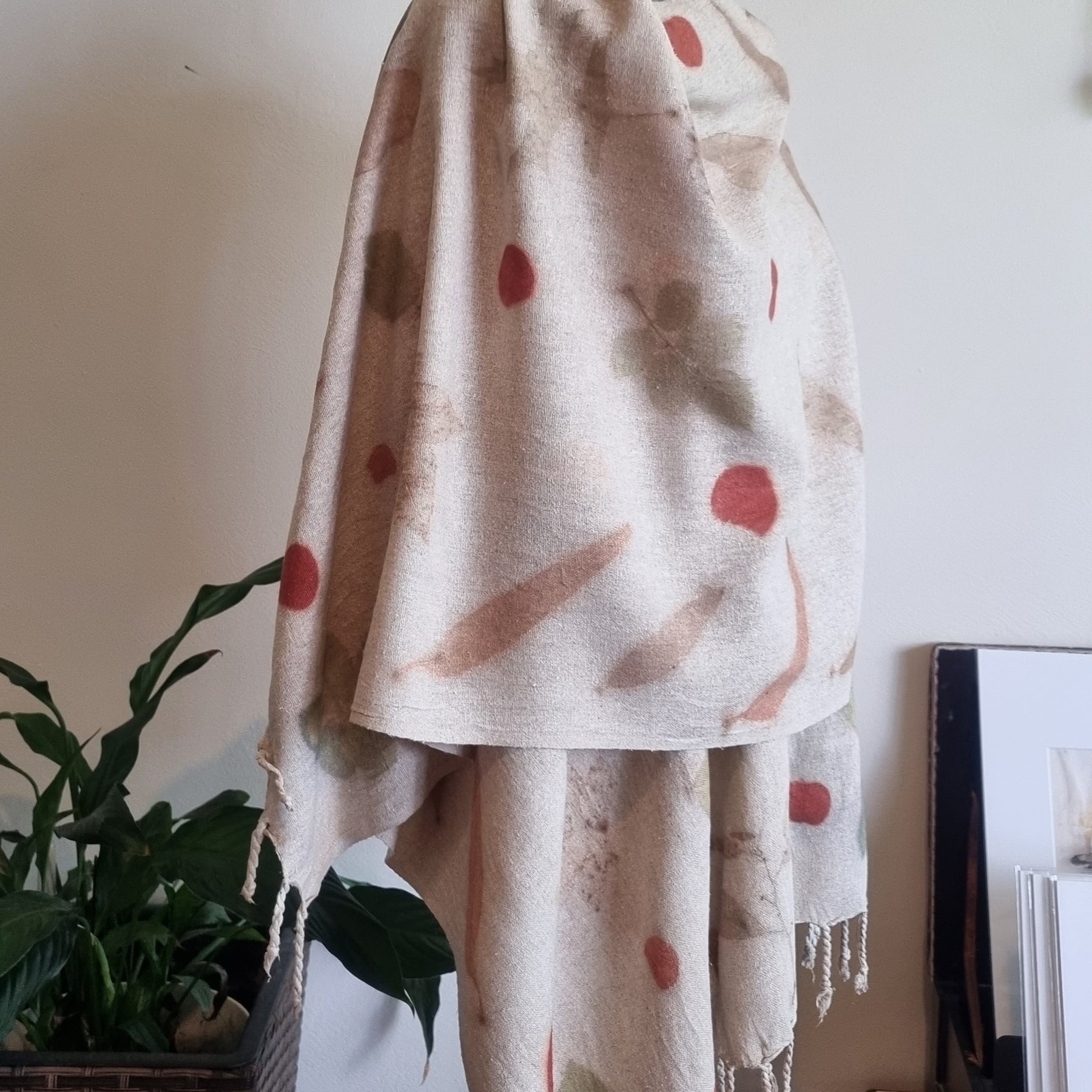 The Eloise - Raw Silk Large Ecoprint Shawl with Fringe