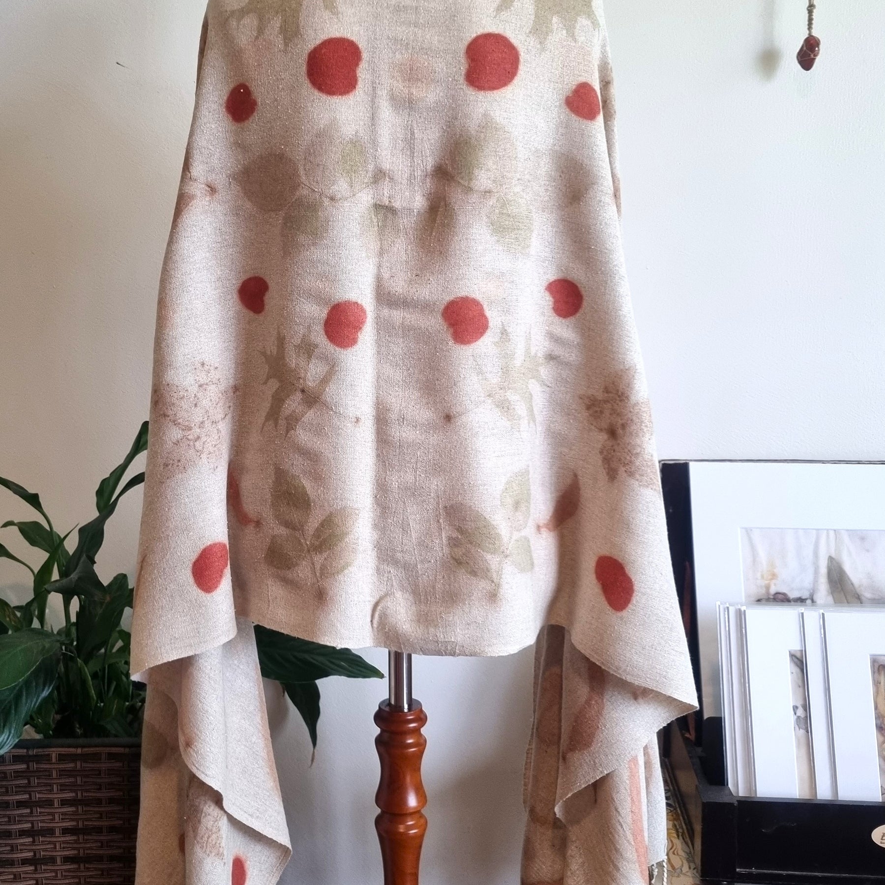 The Eloise - Raw Silk Large Ecoprint Shawl with Fringe