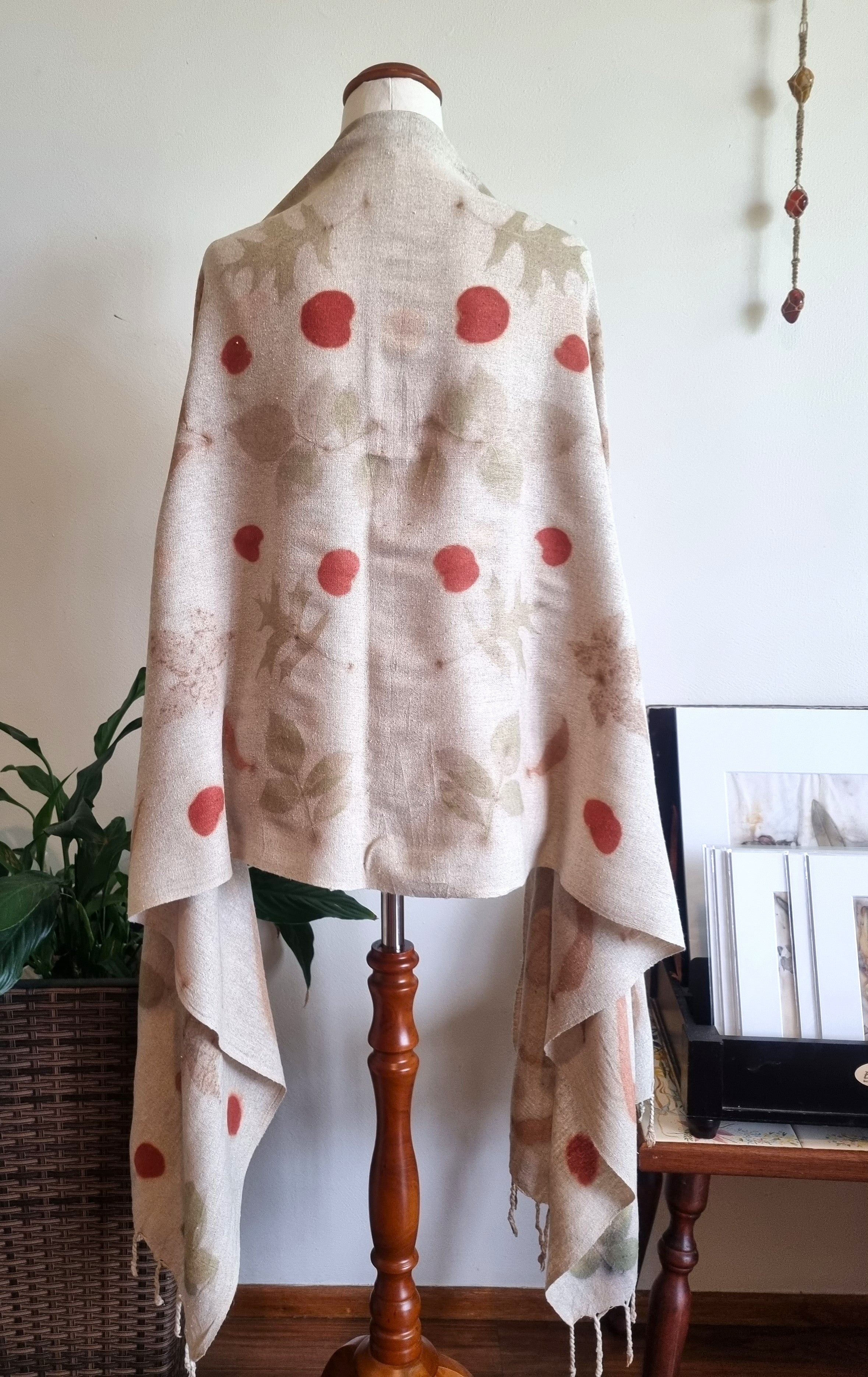 The Eloise - Raw Silk Large Ecoprint Shawl with Fringe