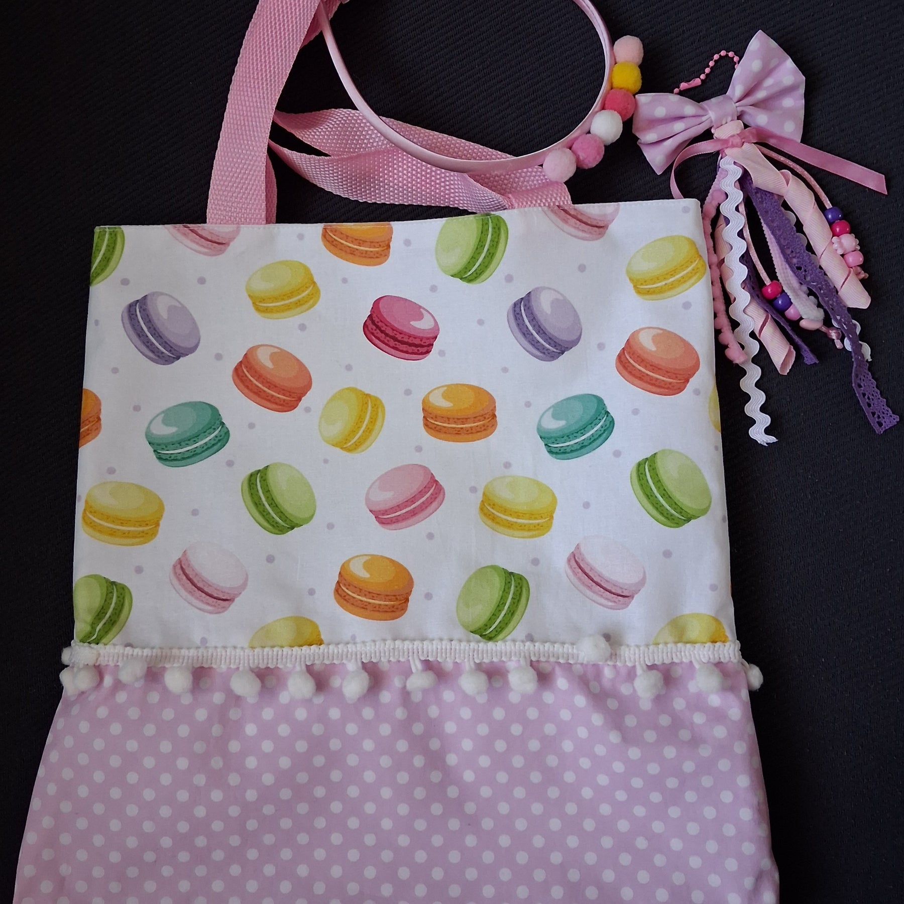 Children's Macaron Print Tote, Bag Charm & Headband