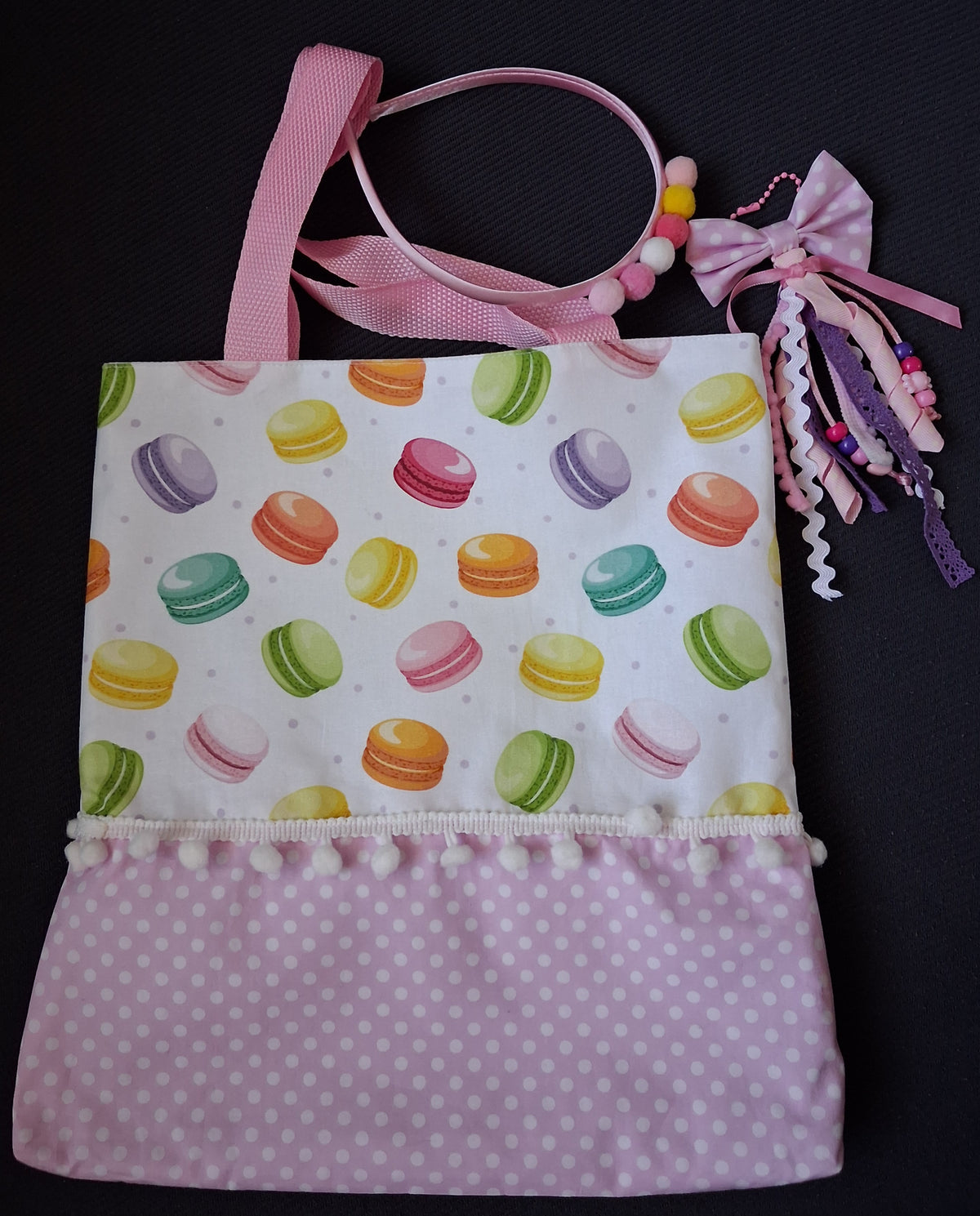Children's Macaron Print Tote, Bag Charm & Headband
