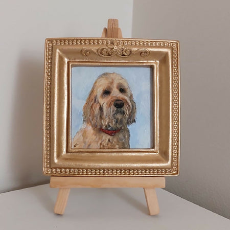 Miniature pet portrait hand painted from your photo, framed.