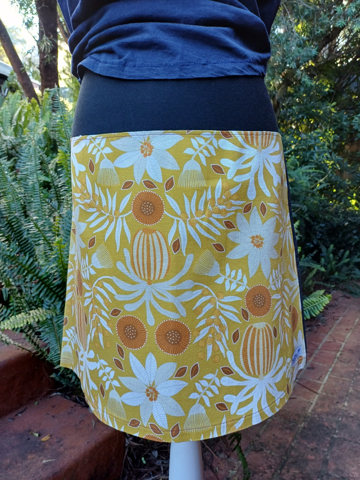 Australian Flower Skirt in Warm Yellows with Denim Back