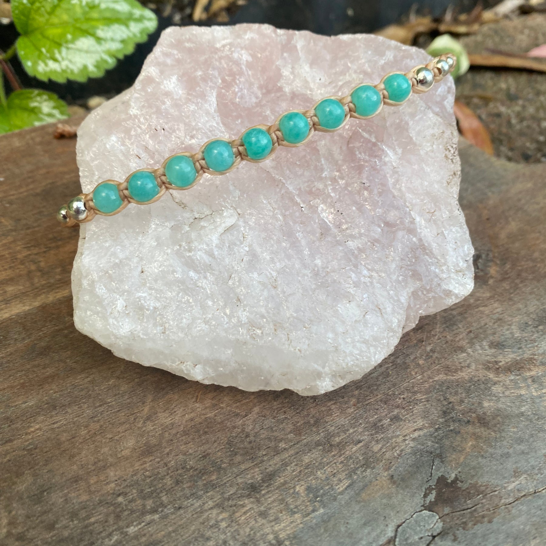 Amazonite Gemstone Beaded Anklet: Macrame Adjustable Waterproof