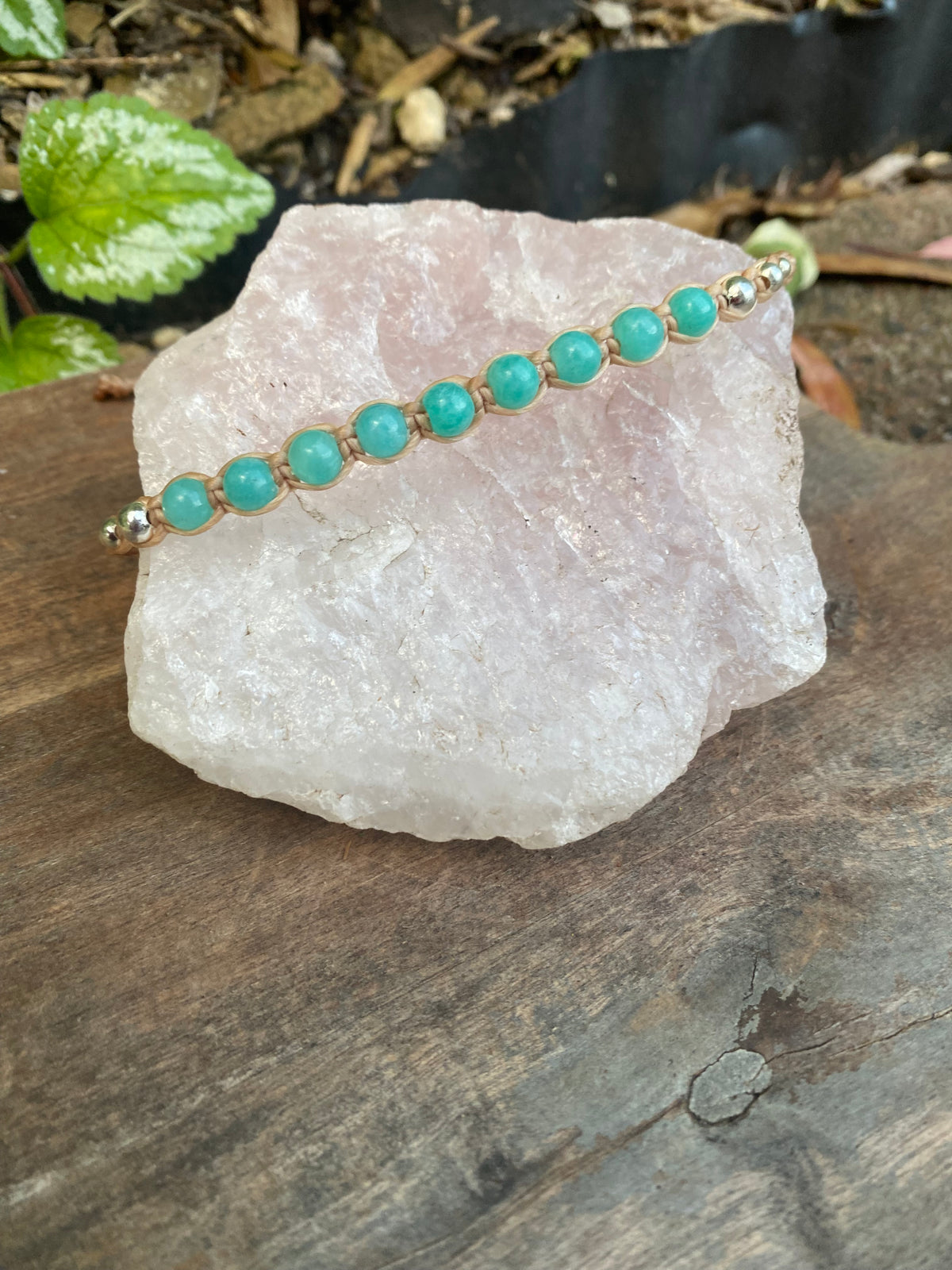 Amazonite Gemstone Beaded Anklet: Macrame Adjustable Waterproof