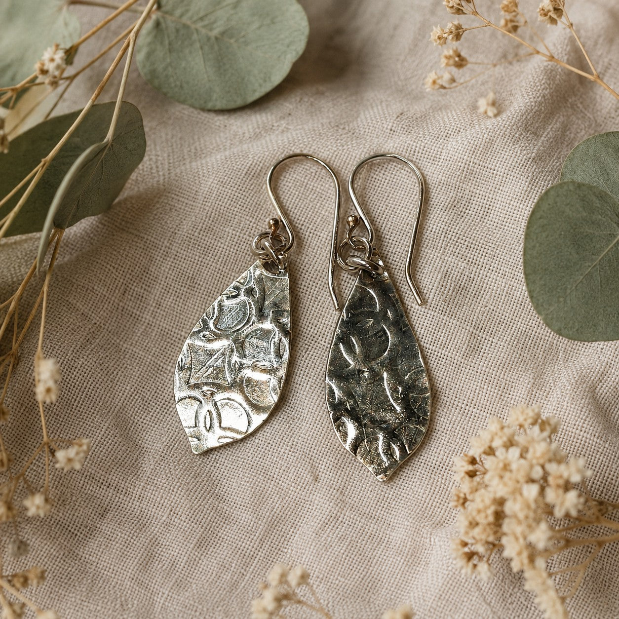 Sterling Silver Patterned Spoon Bowl Earrings