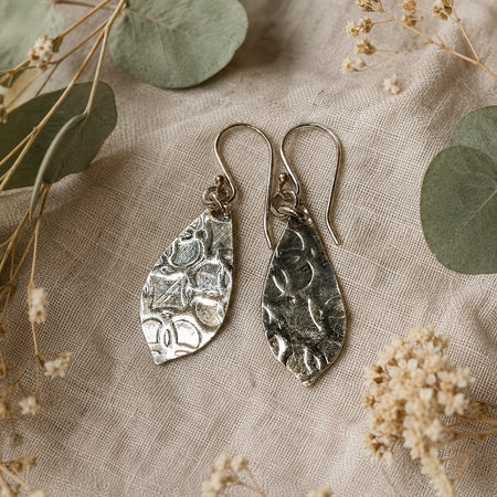 Sterling Silver Patterned Spoon Bowl Earrings