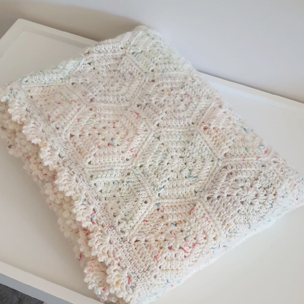Baby Blanket acrylic speckled hexagons crochet child lap blanket