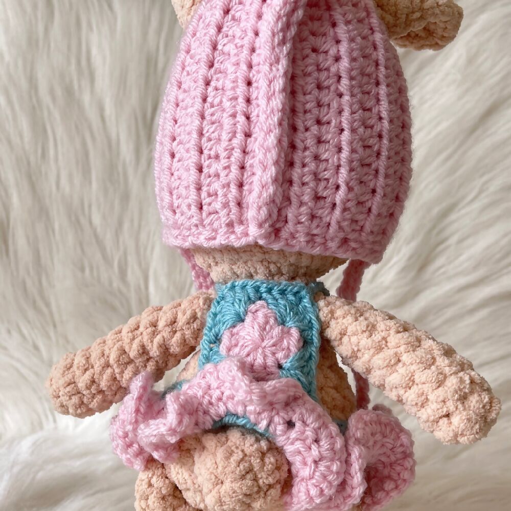 Crochet Bunny, Bunny with tutu - Pink / Aqua / Cream