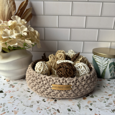 Beige Handmade Home Decor Crochet Basket - large