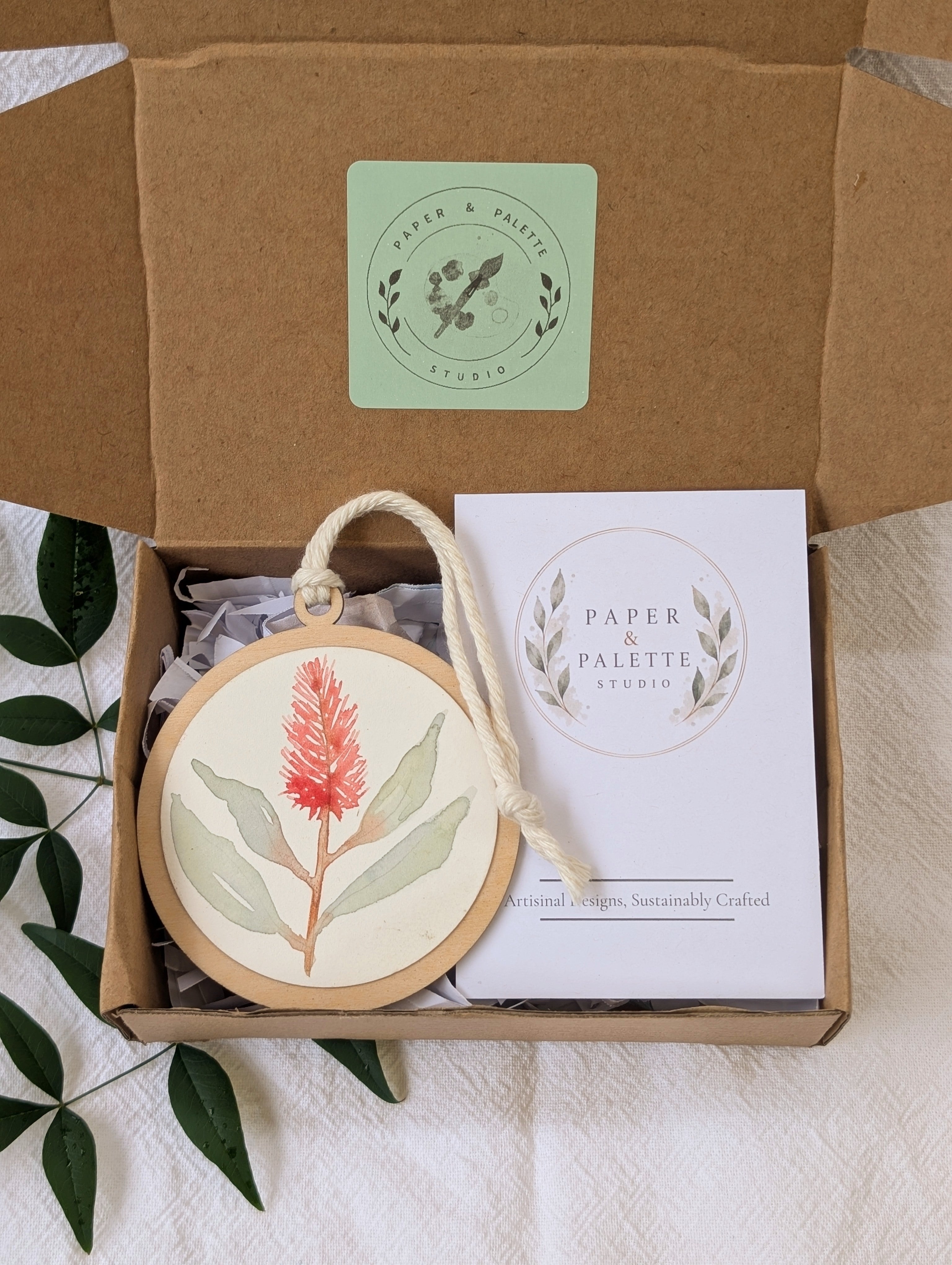 Australian Native Watercolour Christmas Decoration | Handmade Wooden Ornament