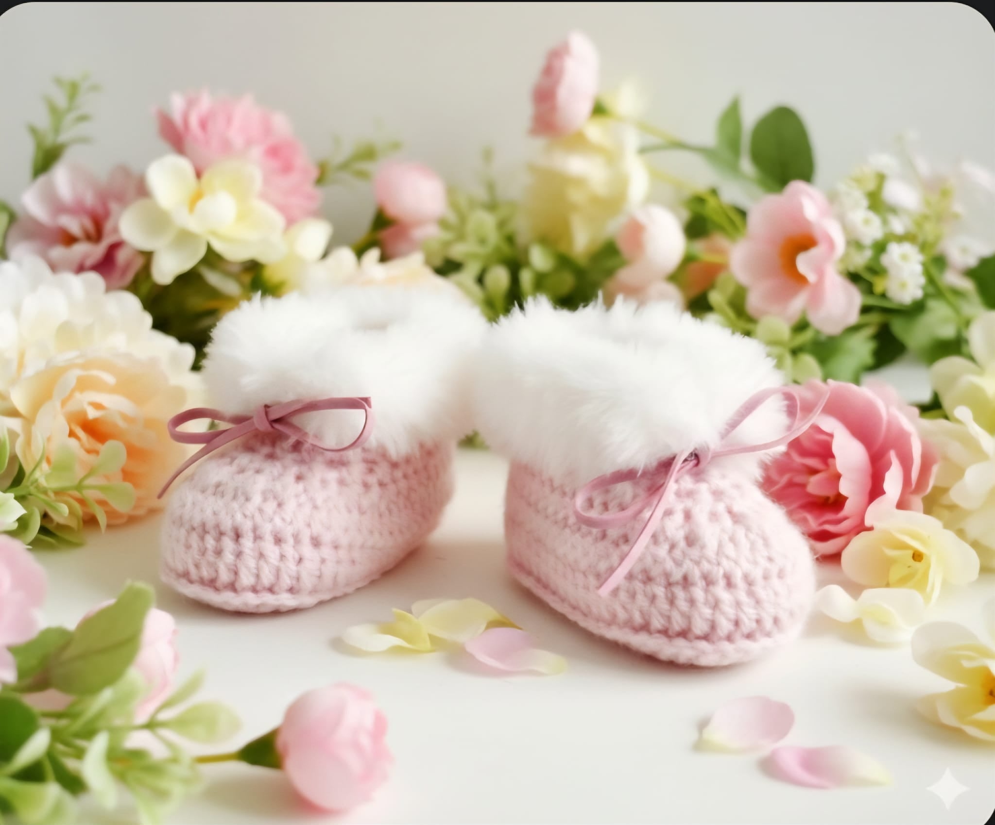 Baby Booties Fluffy Pink Newborn Crochet Knit Shoes Sock