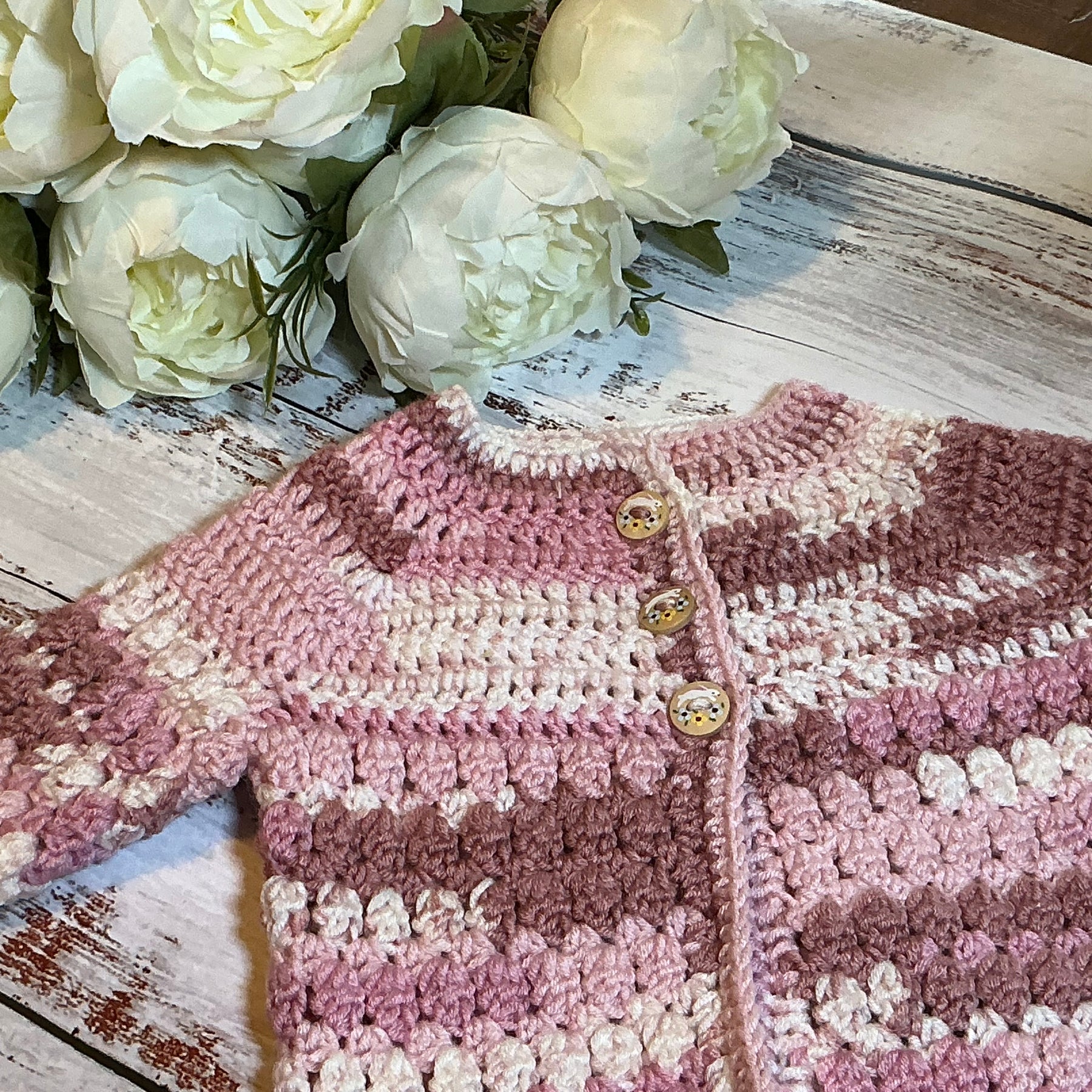 Hand Crocheted “Mulla Mulla” Baby Prints Cardigan | 0-3 months