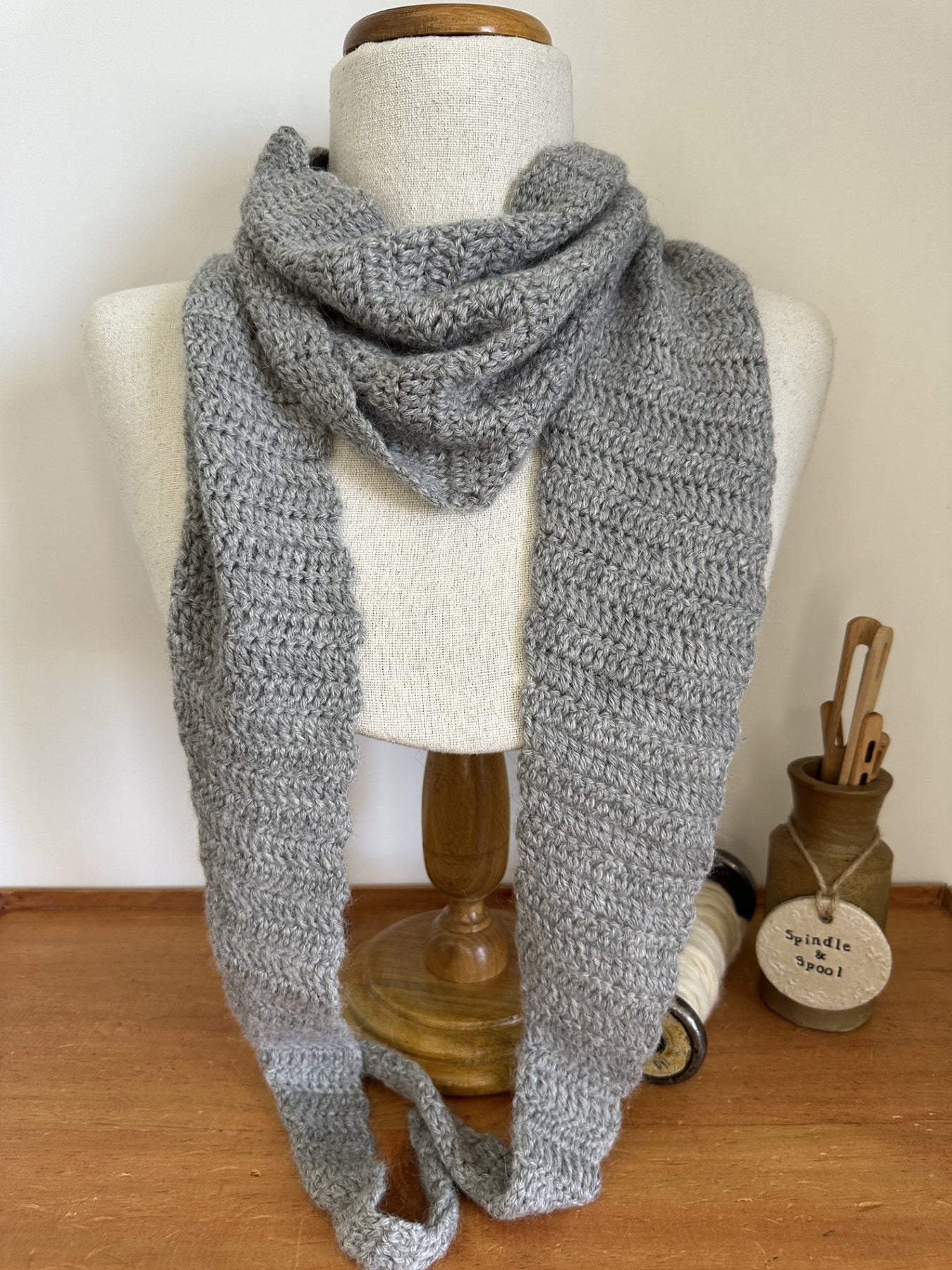 'Soft Grey' Crocheted Alpaca Wrap Scarf