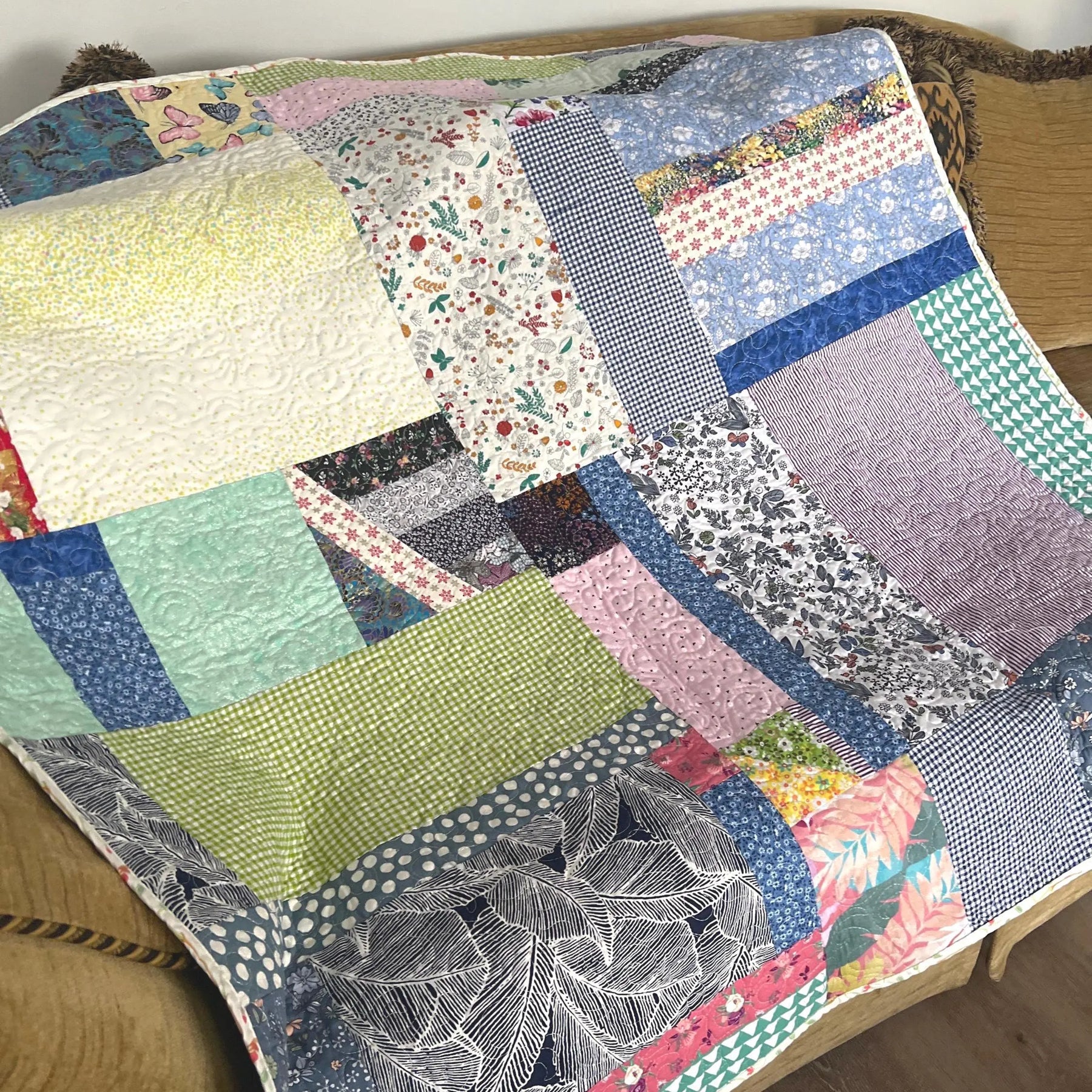 Handmade Reversible Patchwork Quilt: Bright Colorful Sofa Throw