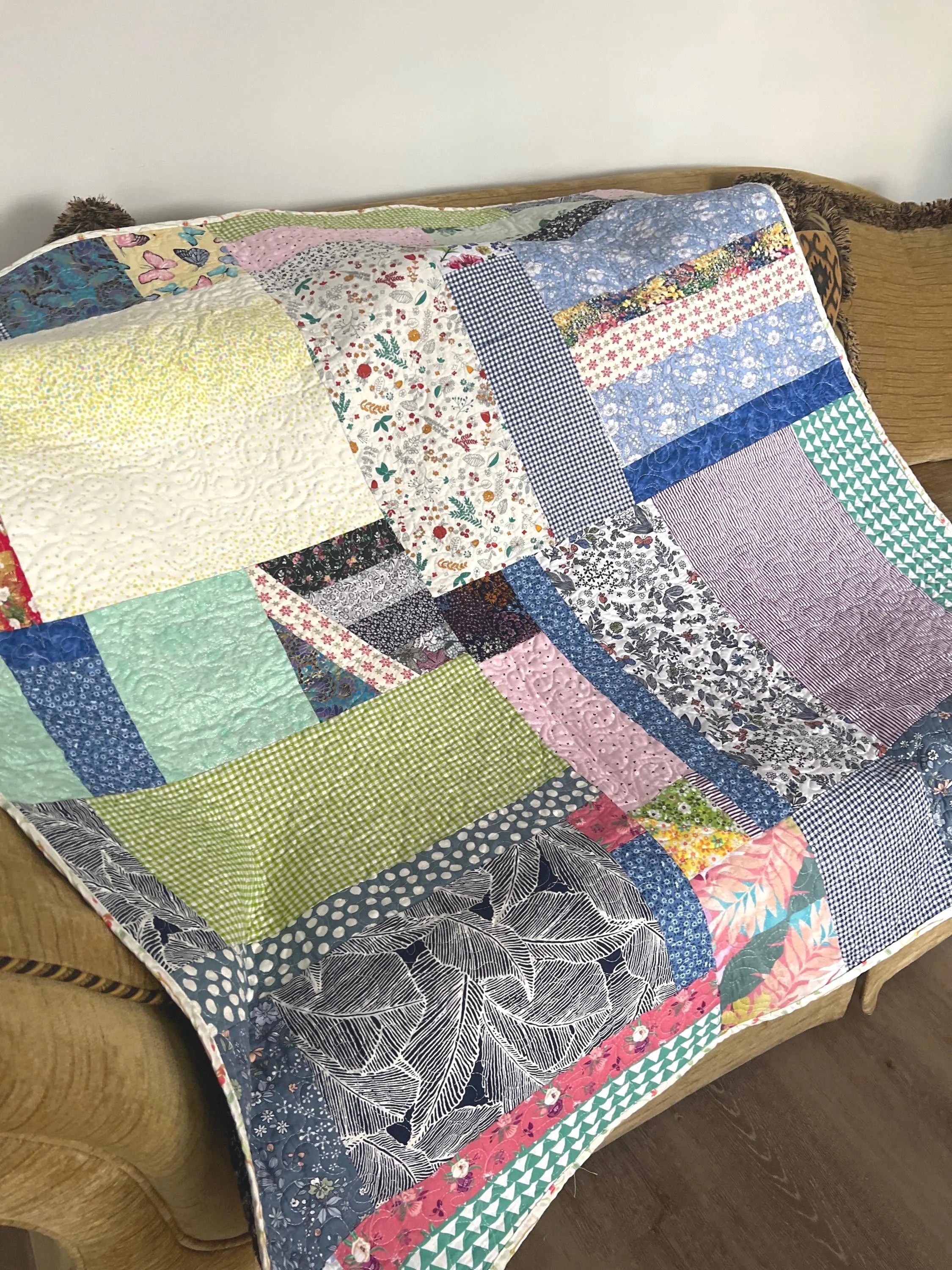 Handmade Reversible Patchwork Quilt: Bright Colorful Sofa Throw