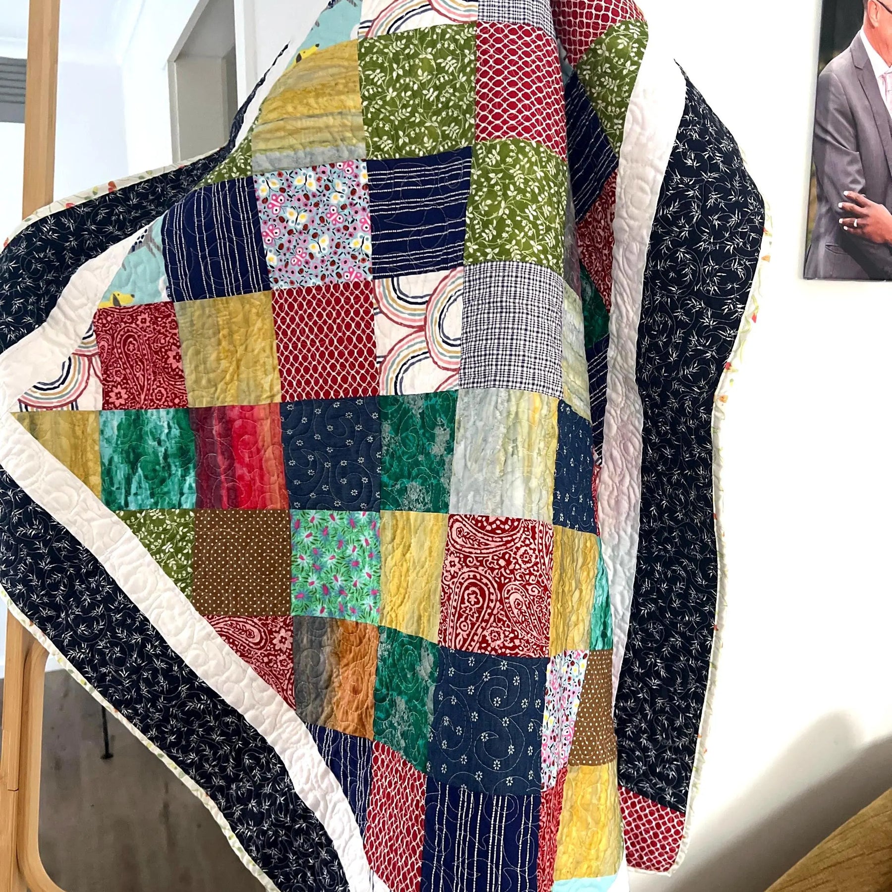 Handmade Reversible Patchwork Quilt: Bright Colorful Sofa Throw