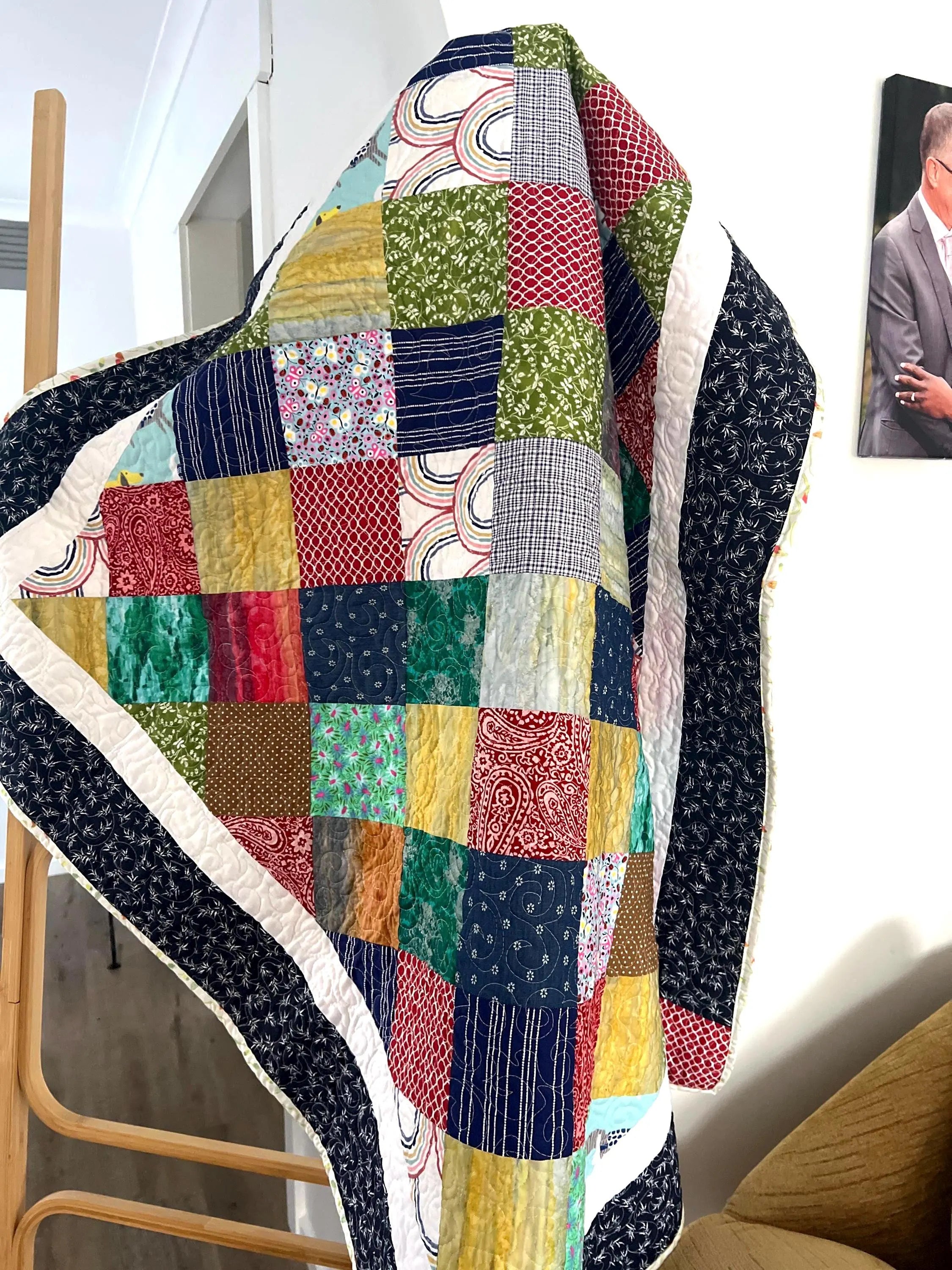 Handmade Reversible Patchwork Quilt: Bright Colorful Sofa Throw