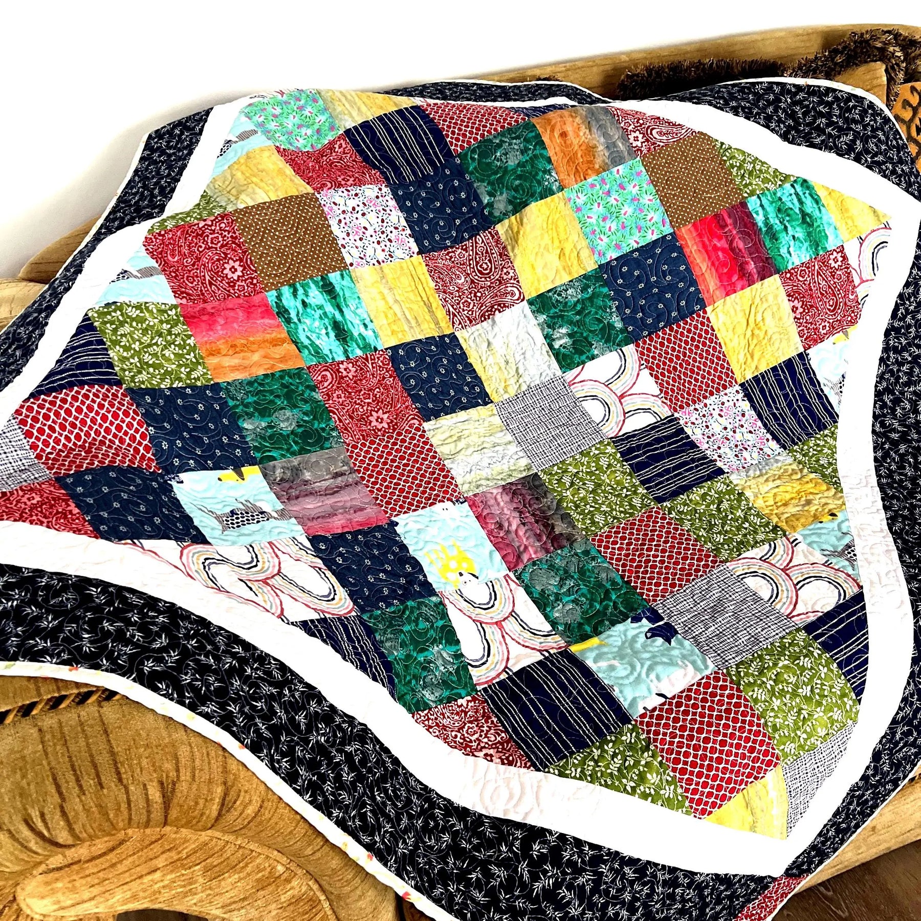 Handmade Reversible Patchwork Quilt: Bright Colorful Sofa Throw
