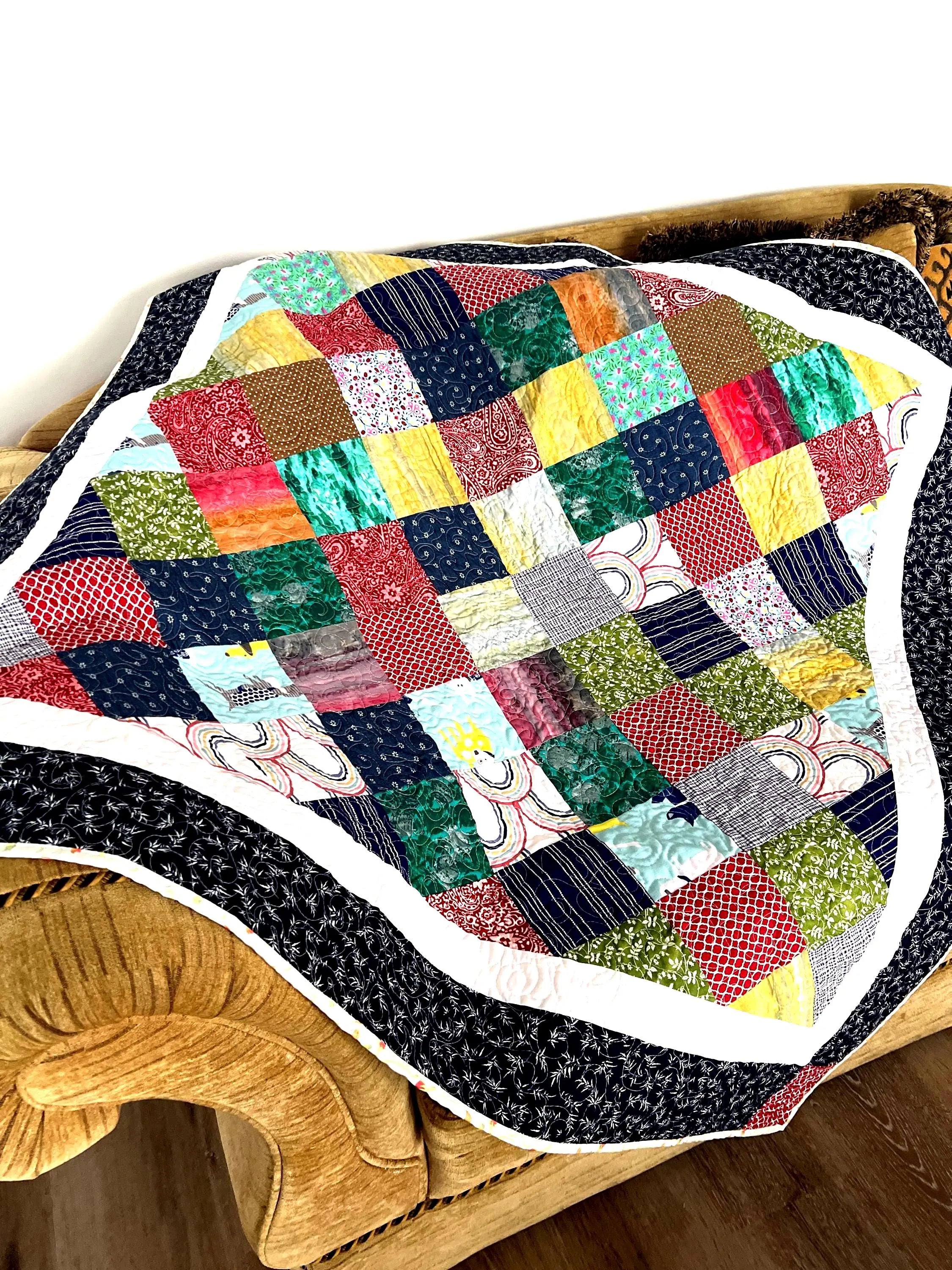 Handmade Reversible Patchwork Quilt: Bright Colorful Sofa Throw