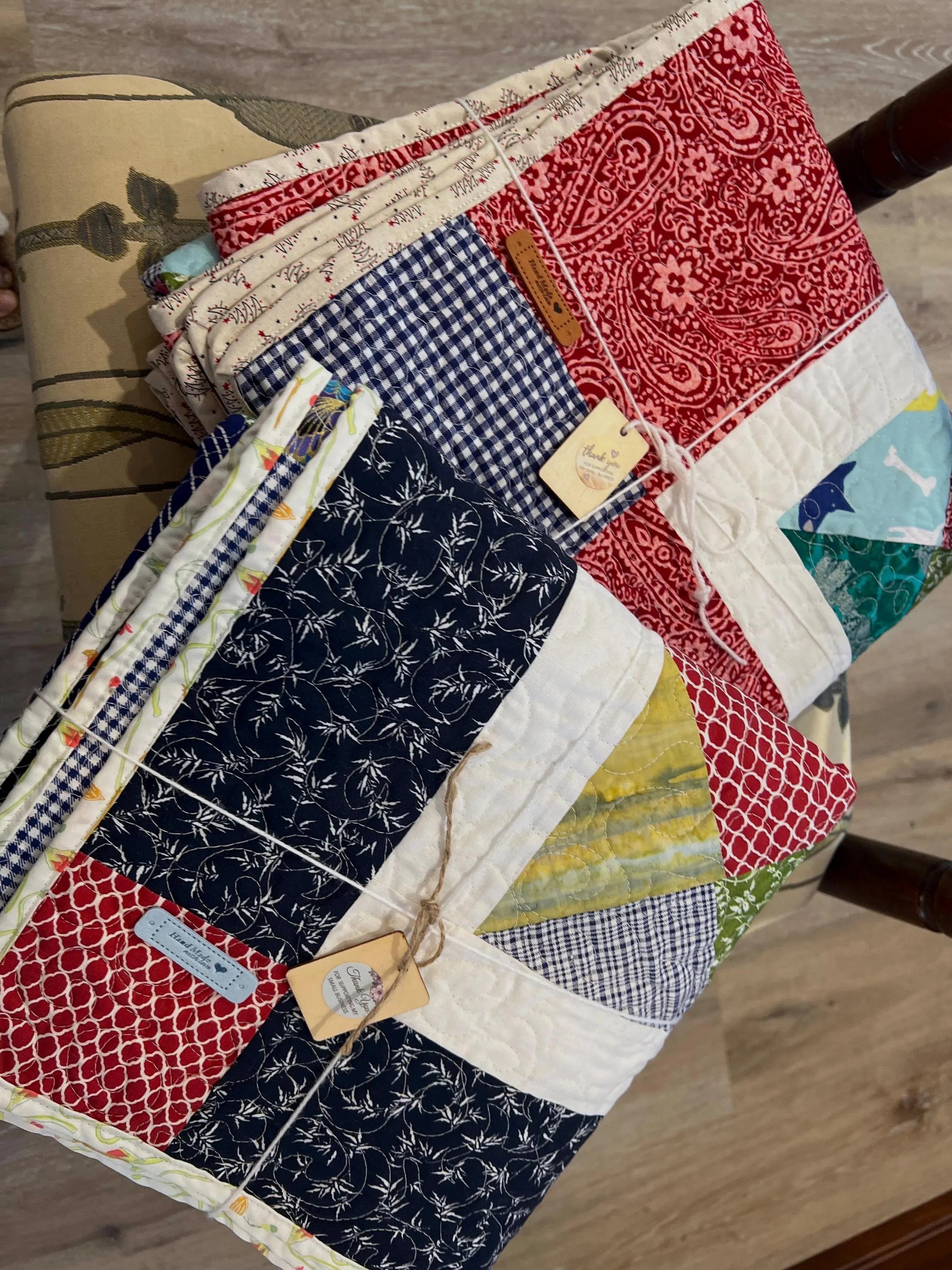 Handmade Reversible Patchwork Quilt: Bright Colorful Sofa Throw