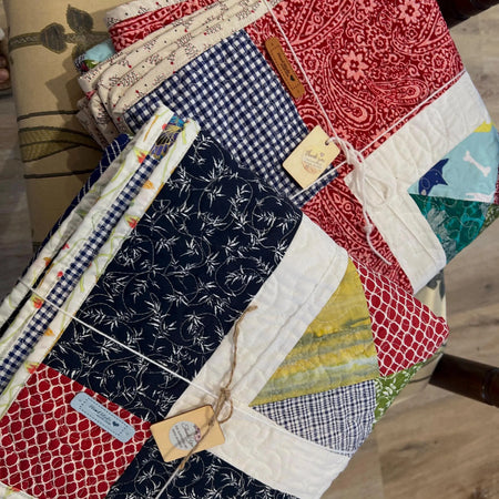 Handmade Reversible Patchwork Quilt: Bright Colorful Sofa Throw