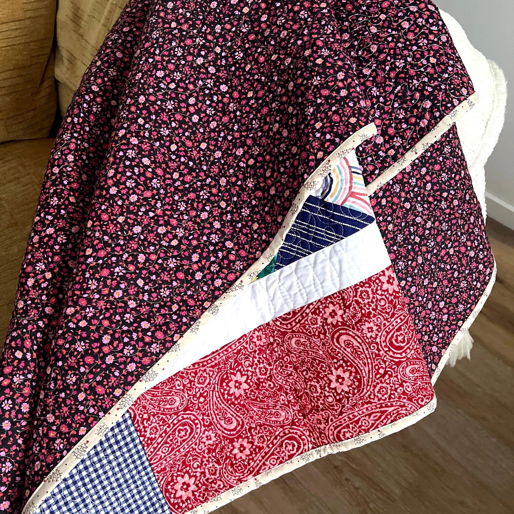 Handmade Reversible Patchwork Quilt: Bright Colorful Sofa Throw