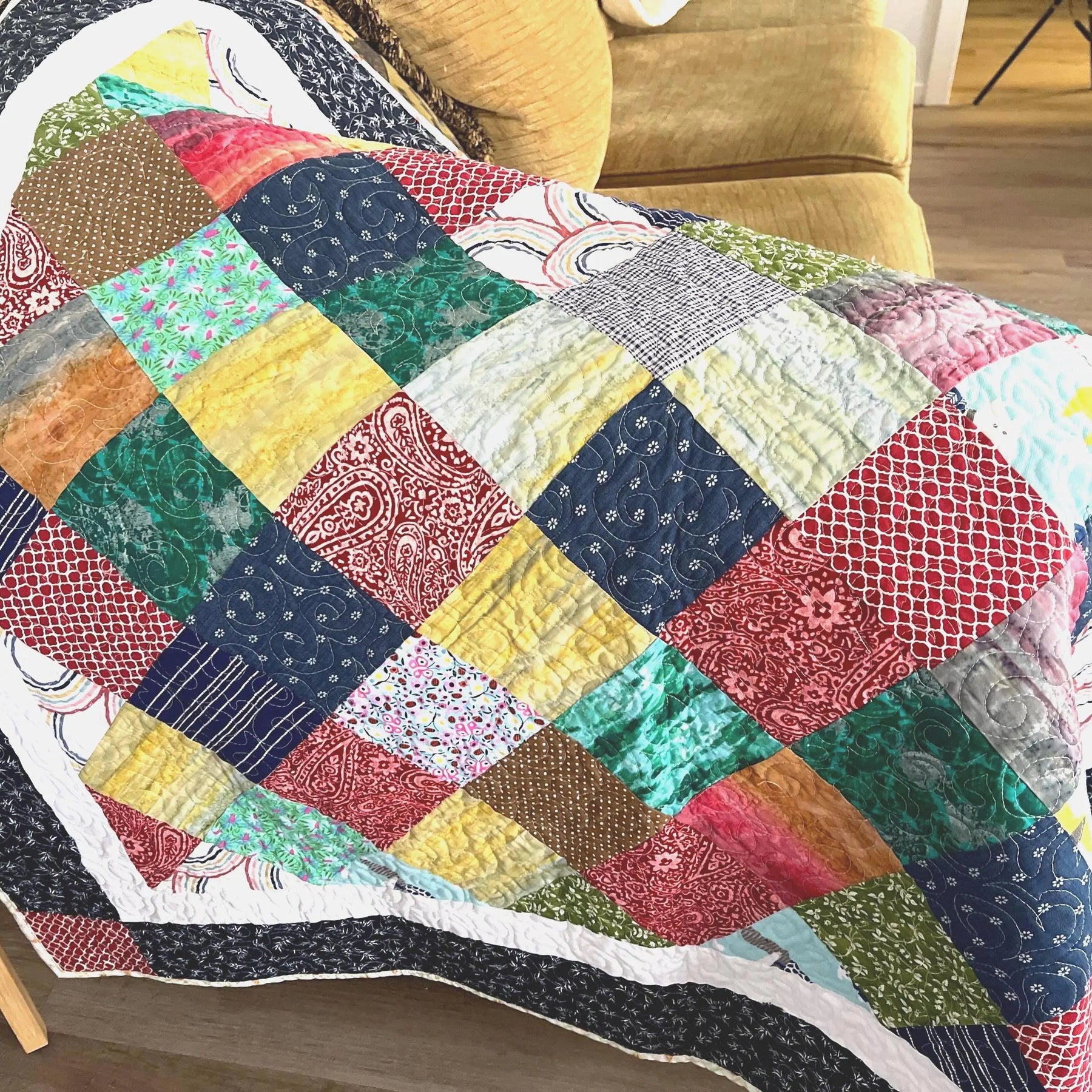 Handmade Reversible Patchwork Quilt: Bright Colorful Sofa Throw
