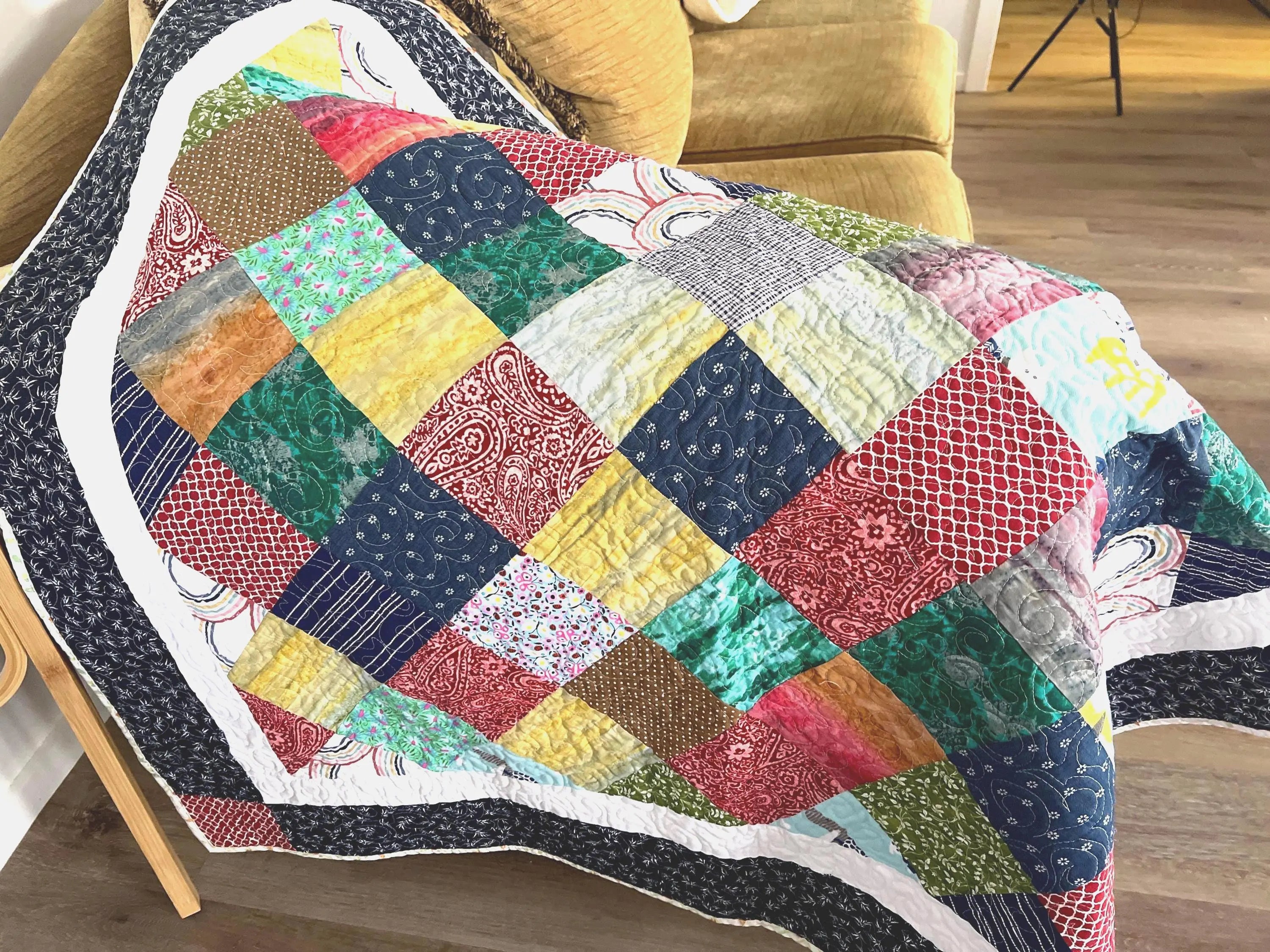 Handmade Reversible Patchwork Quilt: Bright Colorful Sofa Throw