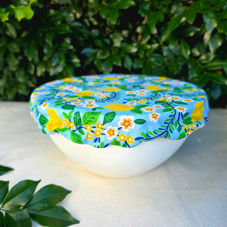 Reusable Linen & Cotton Bowl Cover - Lemons