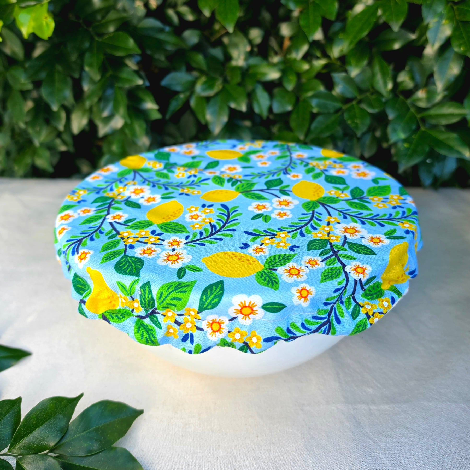 Reusable Linen & Cotton Bowl Cover - Lemons
