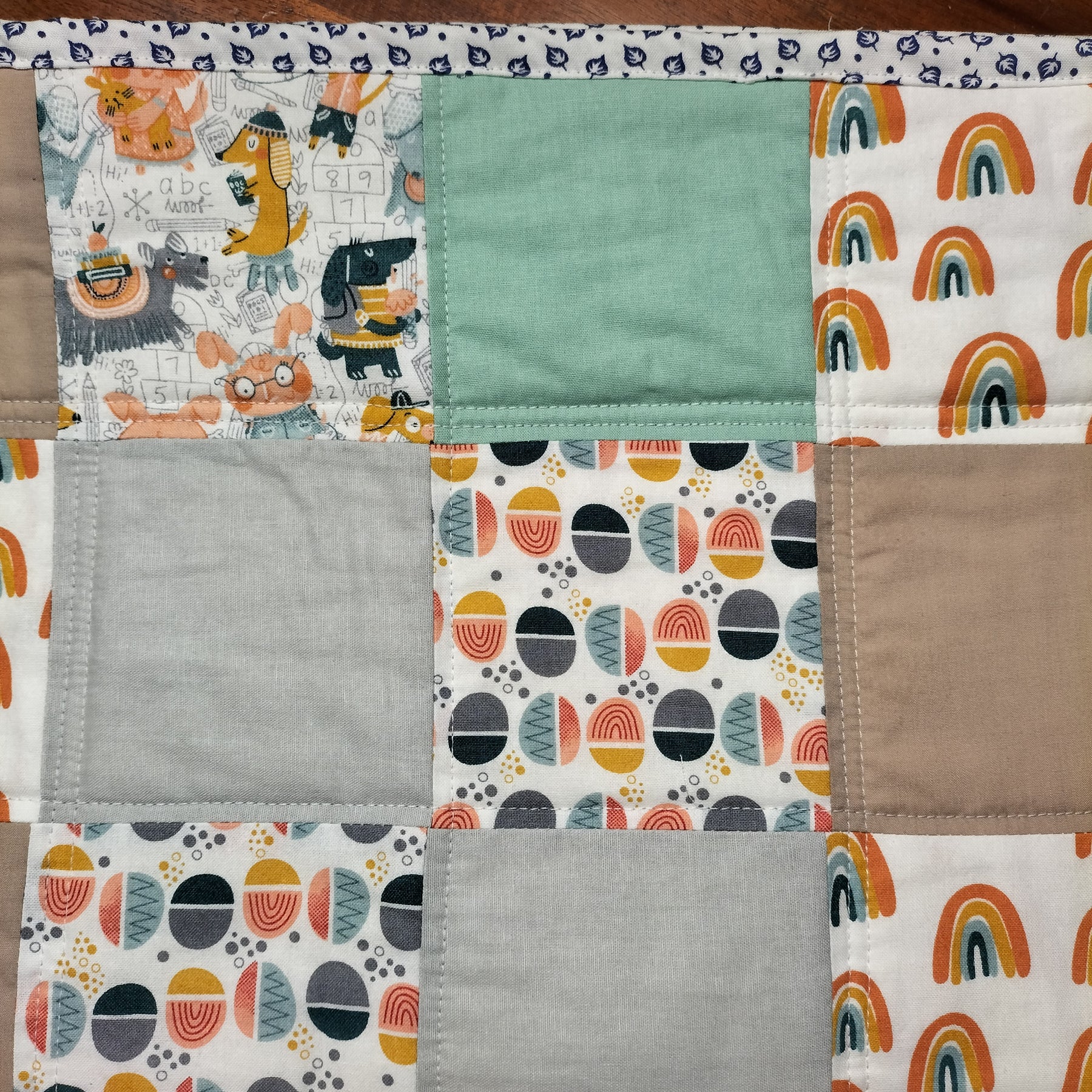 Baby Quilt – Mint, Rainbows & Soft Neutrals